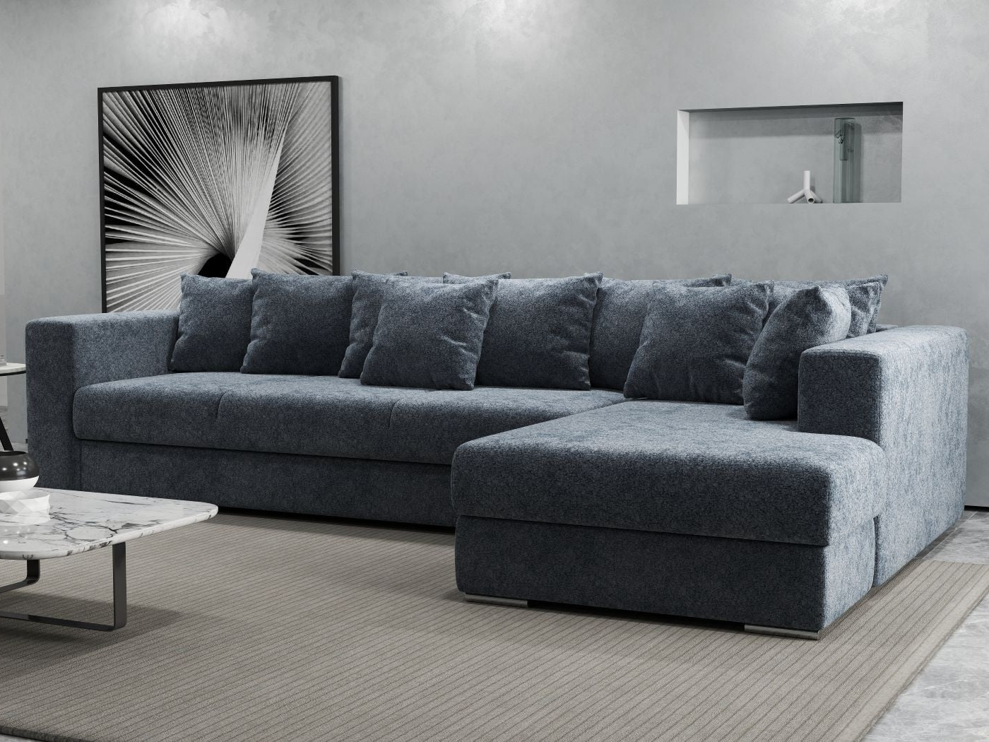 Colțar extensibil dumonde cu ladă de depozitare si sezut confortabil din spuma HR, Gloria Gray Euphoria II 320x183 cm Fabrica
