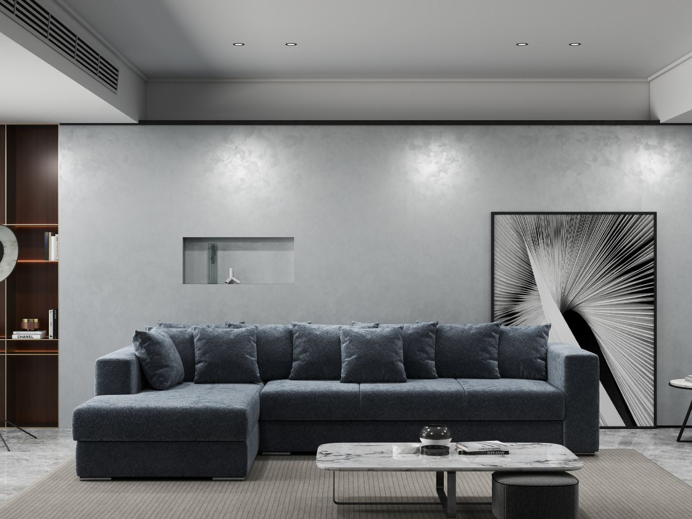 Colțar extensibil dumonde cu ladă de depozitare si sezut confortabil din spuma HR, Gloria Euphoria Grafit 320x183 cm Fabrica