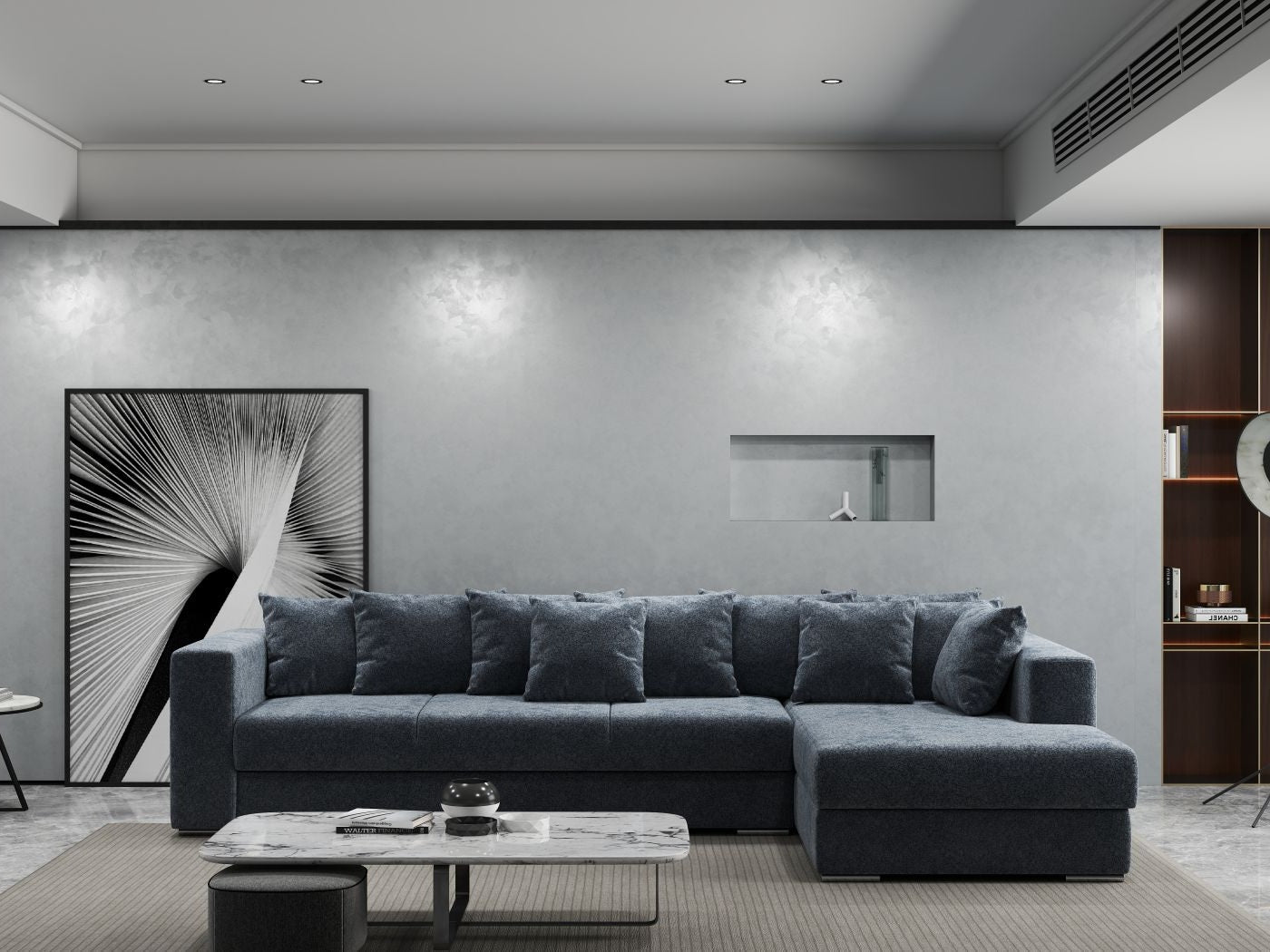 Colțar extensibil dumonde cu ladă de depozitare si sezut confortabil din spuma HR, Gloria Euphoria Grafit II 320x183 cm Fabrica