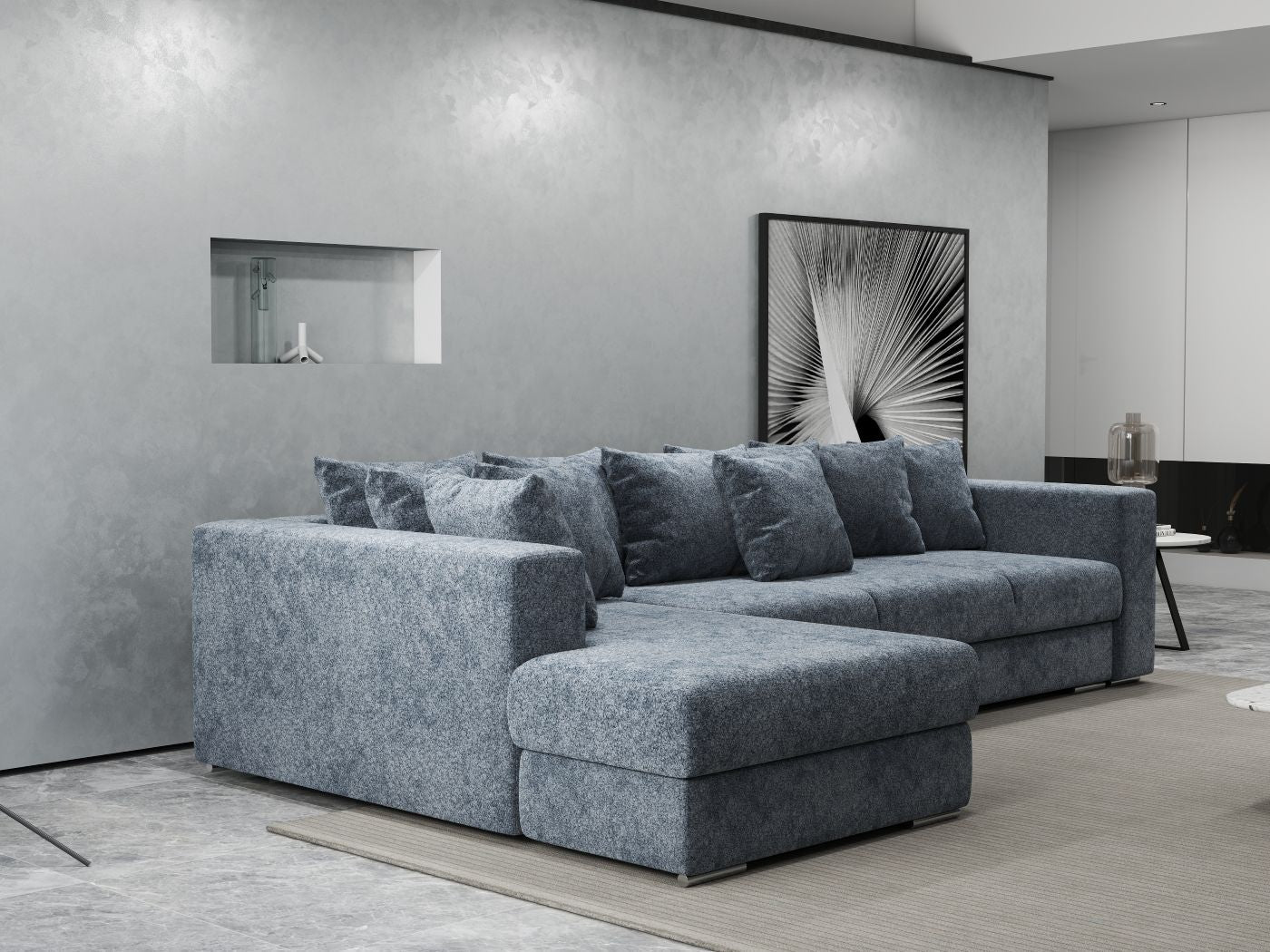 Colțar extensibil dumonde cu ladă de depozitare si sezut confortabil din spuma HR, Gloria Euphoria Grafit 320x183 cm Fabrica