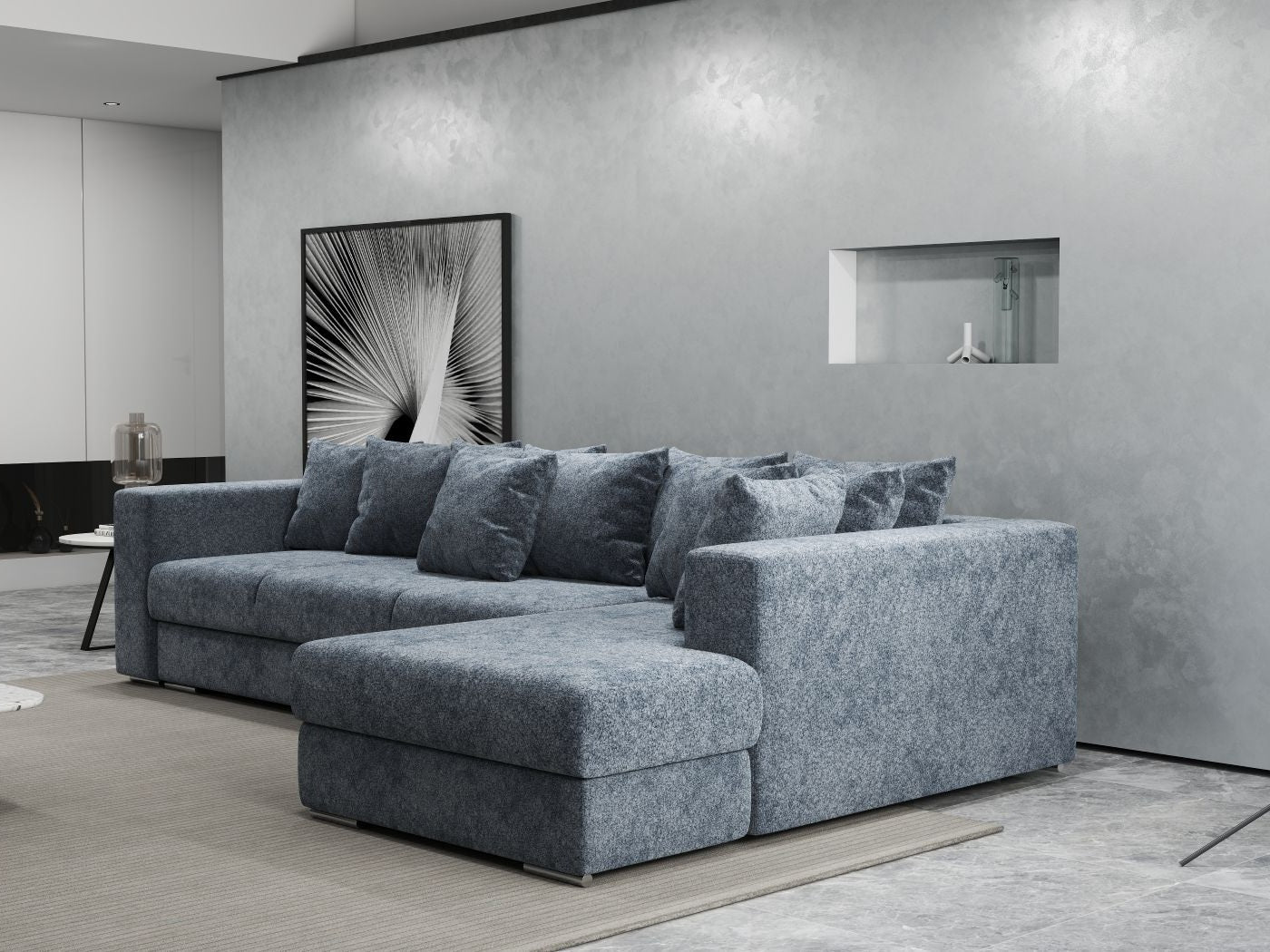 Colțar extensibil dumonde cu ladă de depozitare si sezut confortabil din spuma HR, Gloria Euphoria Grafit II 320x183 cm Fabrica