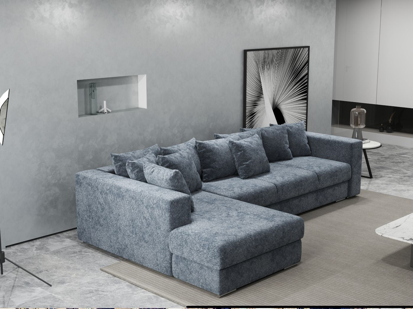 Colțar extensibil dumonde cu ladă de depozitare si sezut confortabil din spuma HR, Gloria Euphoria Grafit 320x183 cm Fabrica