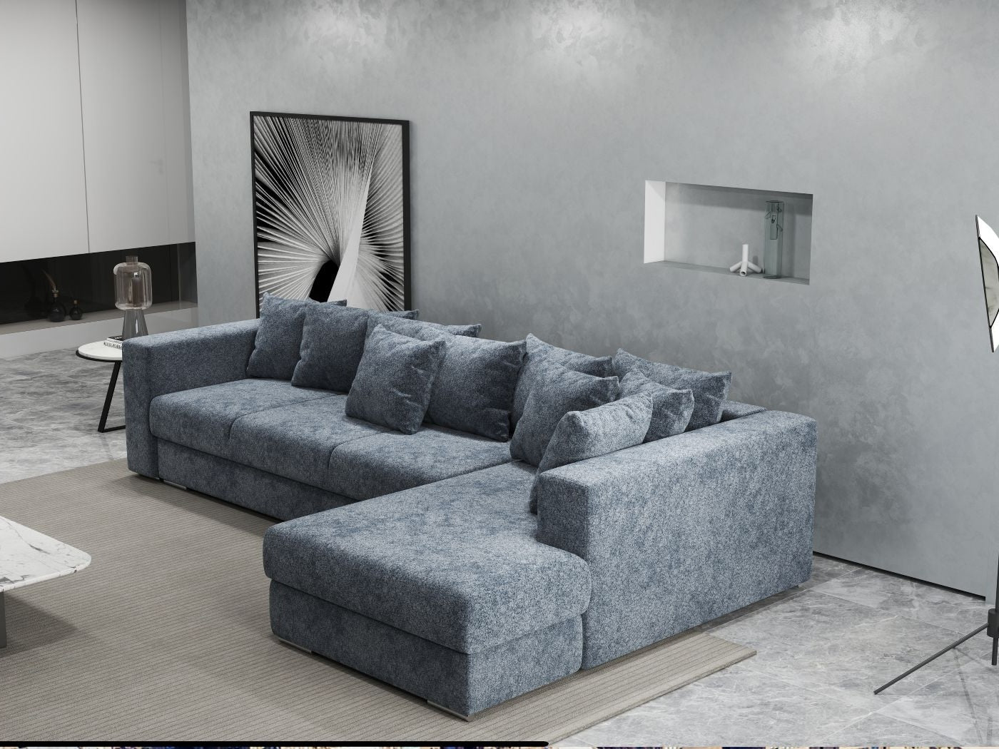 Colțar extensibil dumonde cu ladă de depozitare si sezut confortabil din spuma HR, Gloria Euphoria Grafit II 320x183 cm Fabrica