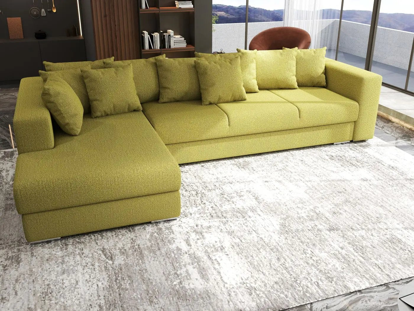 Colțar extensibil dumonde cu ladă de depozitare si sezut confortabil din spuma HR, Gloria Enjoy Green 320x183 cm Fabrica