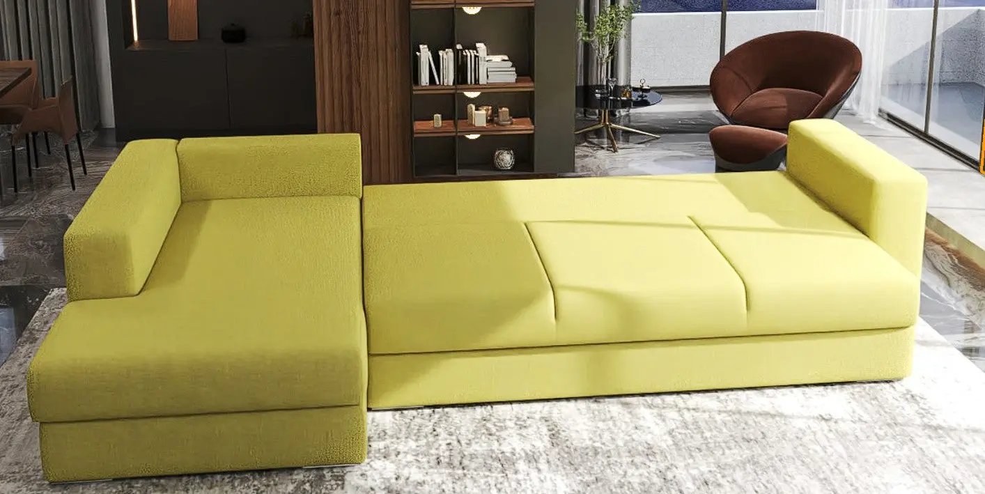 Colțar extensibil dumonde cu ladă de depozitare si sezut confortabil din spuma HR, Gloria Enjoy Green 320x183 cm Fabrica