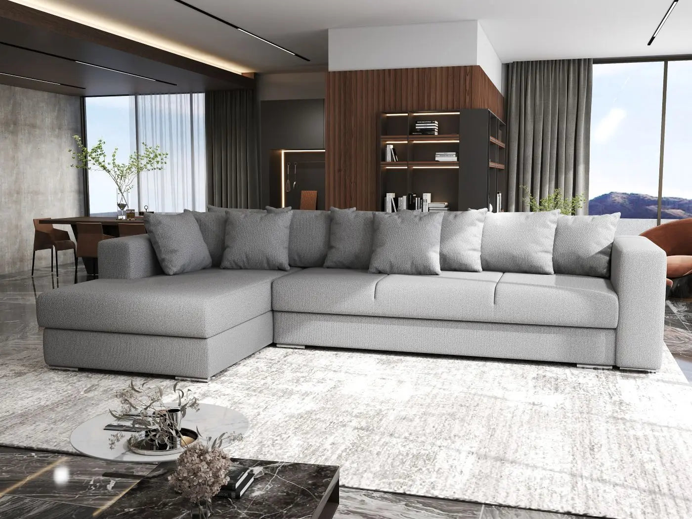 Colțar extensibil dumonde cu ladă de depozitare si sezut confortabil din spuma HR, Gloria Grey 320x183 cm Fabrica