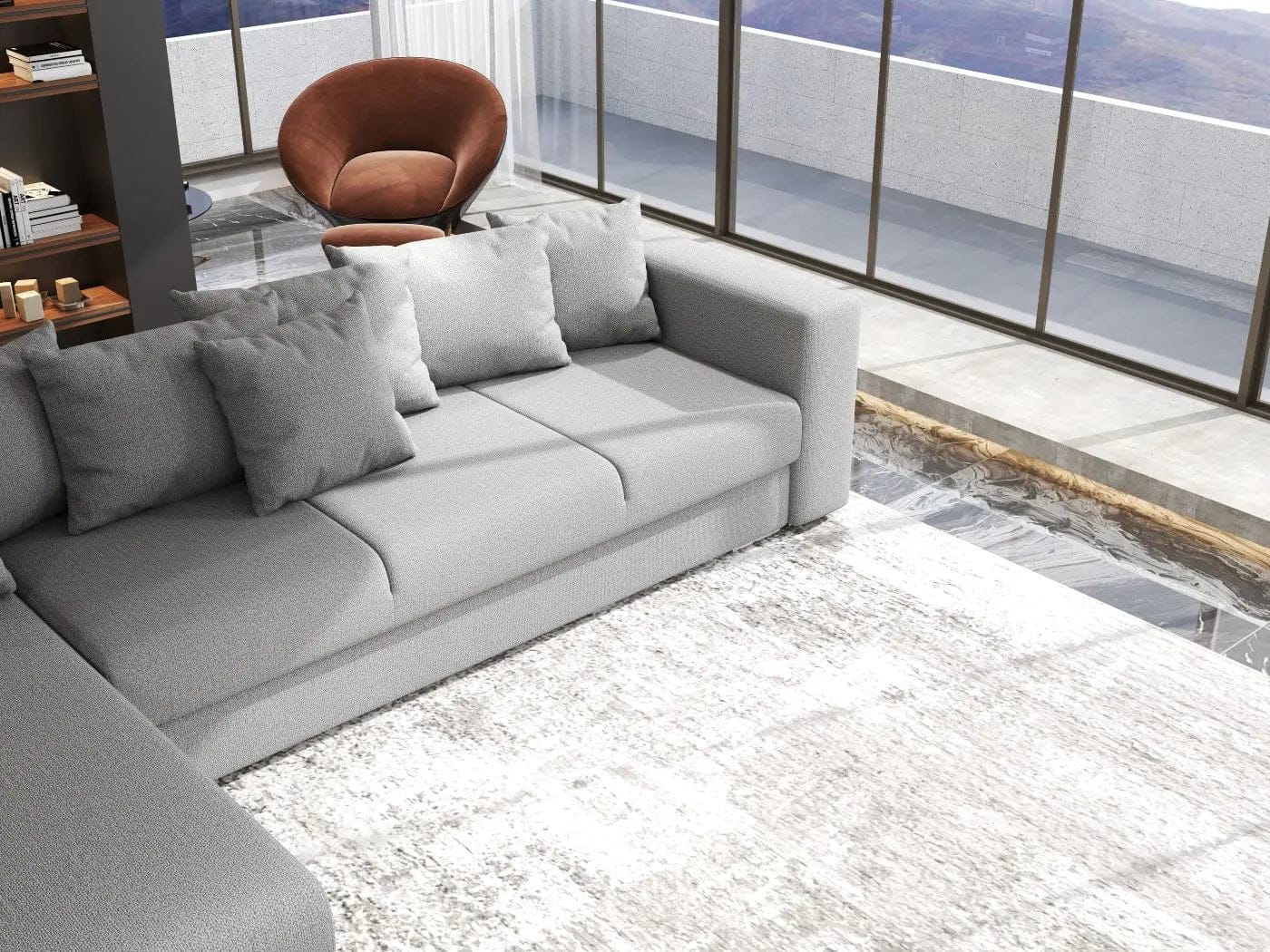 Colțar extensibil dumonde cu ladă de depozitare si sezut confortabil din spuma HR, Gloria Grey 320x183 cm Fabrica