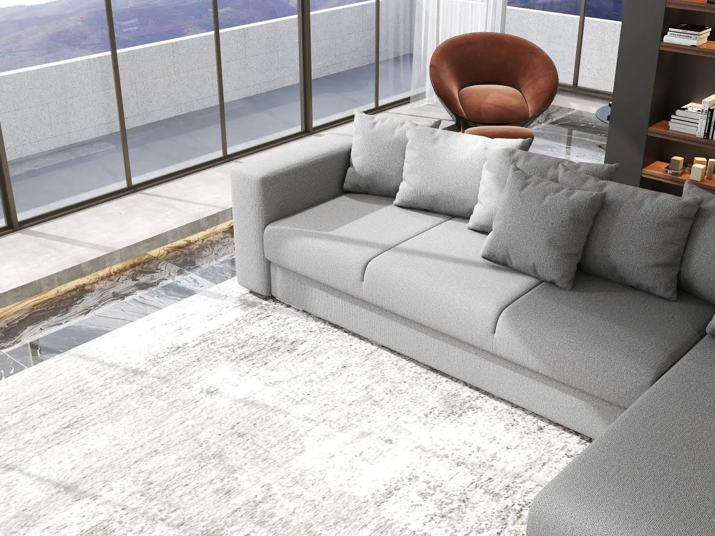 Colțar extensibil dumonde cu ladă de depozitare si sezut confortabil din spuma HR, Gloria Grey II 320x183 cm Fabrica