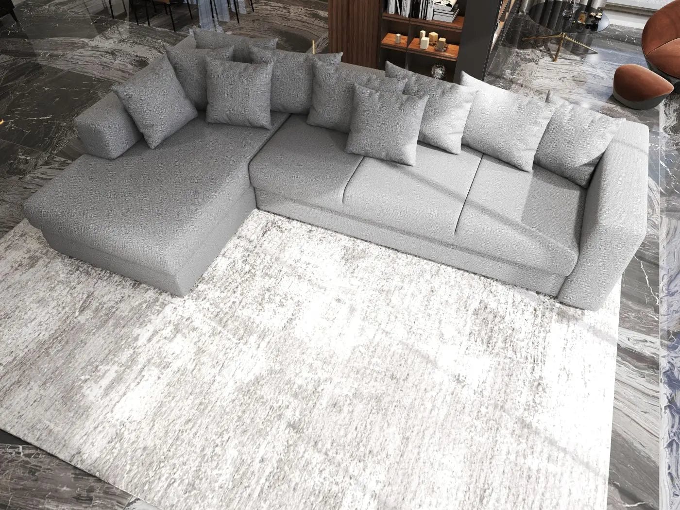 Colțar extensibil dumonde cu ladă de depozitare si sezut confortabil din spuma HR, Gloria Grey 320x183 cm Fabrica