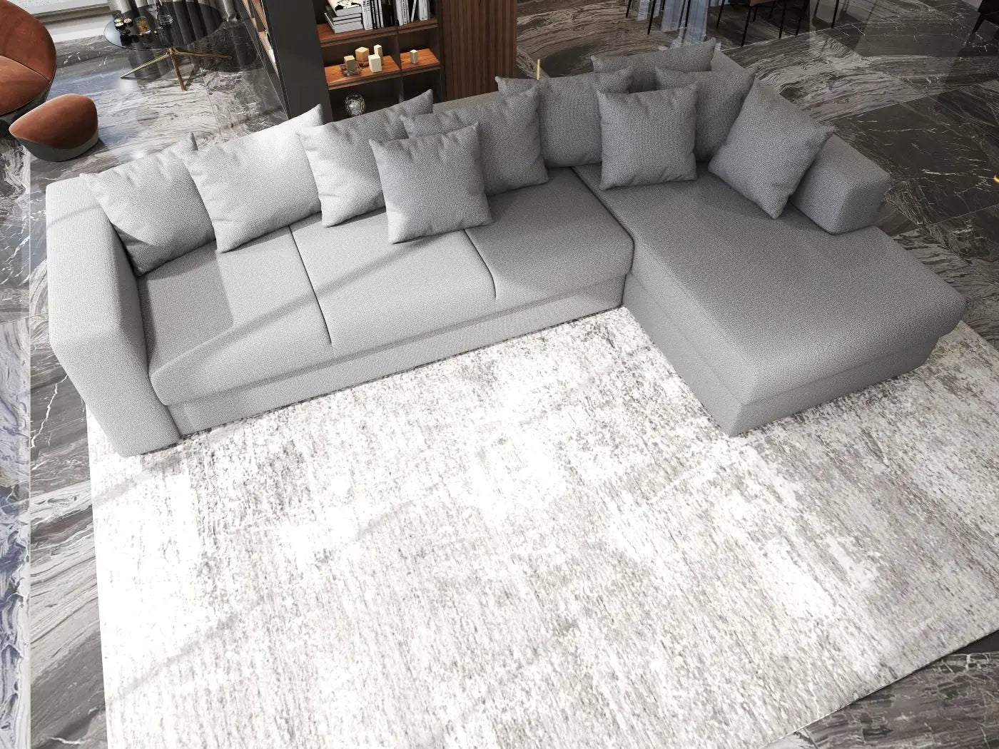 Colțar extensibil dumonde cu ladă de depozitare si sezut confortabil din spuma HR, Gloria Grey II 320x183 cm Fabrica
