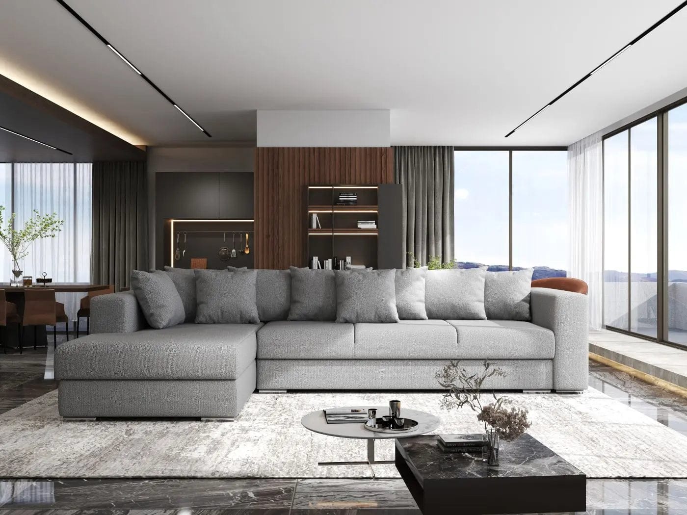 Colțar extensibil dumonde cu ladă de depozitare si sezut confortabil din spuma HR, Gloria Grey 320x183 cm Fabrica