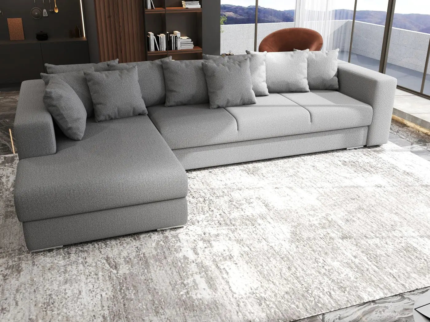 Colțar extensibil dumonde cu ladă de depozitare si sezut confortabil din spuma HR, Gloria Grey 320x183 cm Fabrica