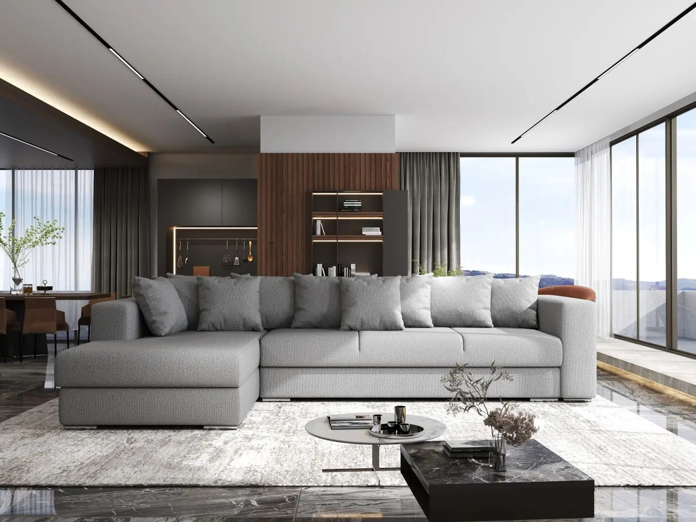 Colțar extensibil dumonde cu ladă de depozitare si sezut confortabil din spuma HR, Gloria Grey 320x183 cm Fabrica