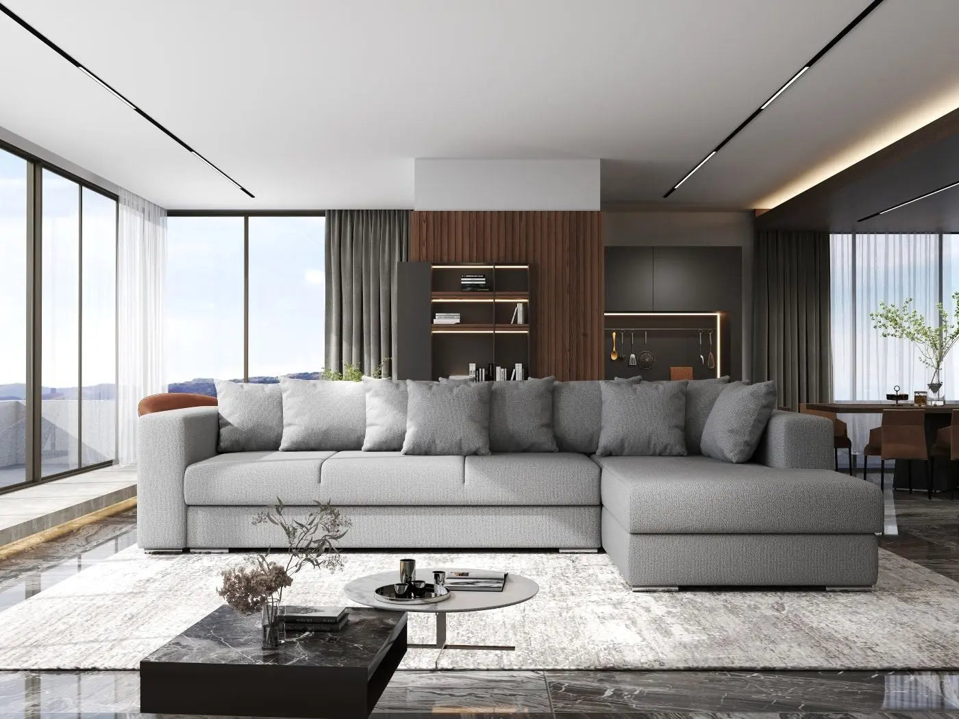 Colțar extensibil dumonde cu ladă de depozitare si sezut confortabil din spuma HR, Gloria Grey II 320x183 cm Fabrica