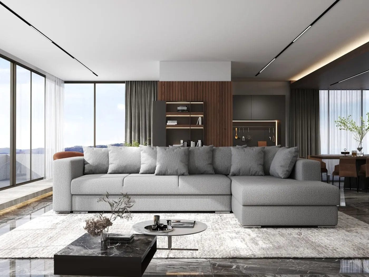 Colțar extensibil dumonde cu ladă de depozitare si sezut confortabil din spuma HR, Gloria Grey II 320x183 cm Fabrica
