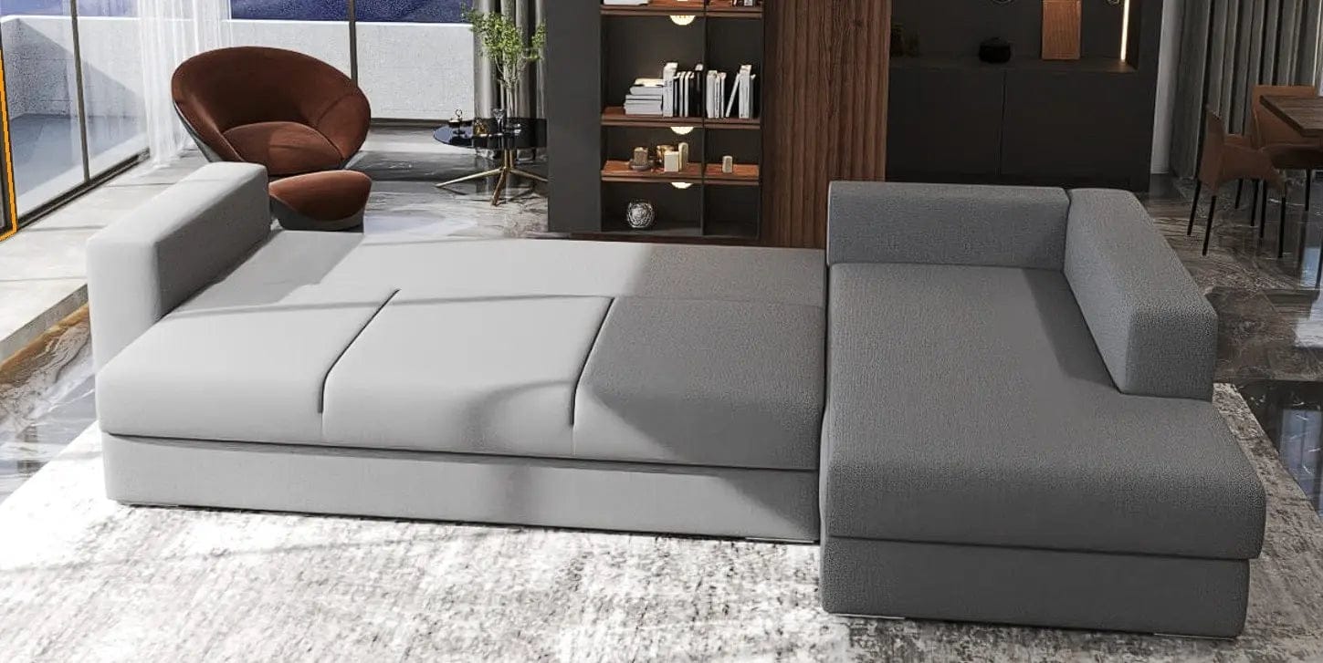 Colțar extensibil dumonde cu ladă de depozitare si sezut confortabil din spuma HR, Gloria Grey II 320x183 cm Fabrica