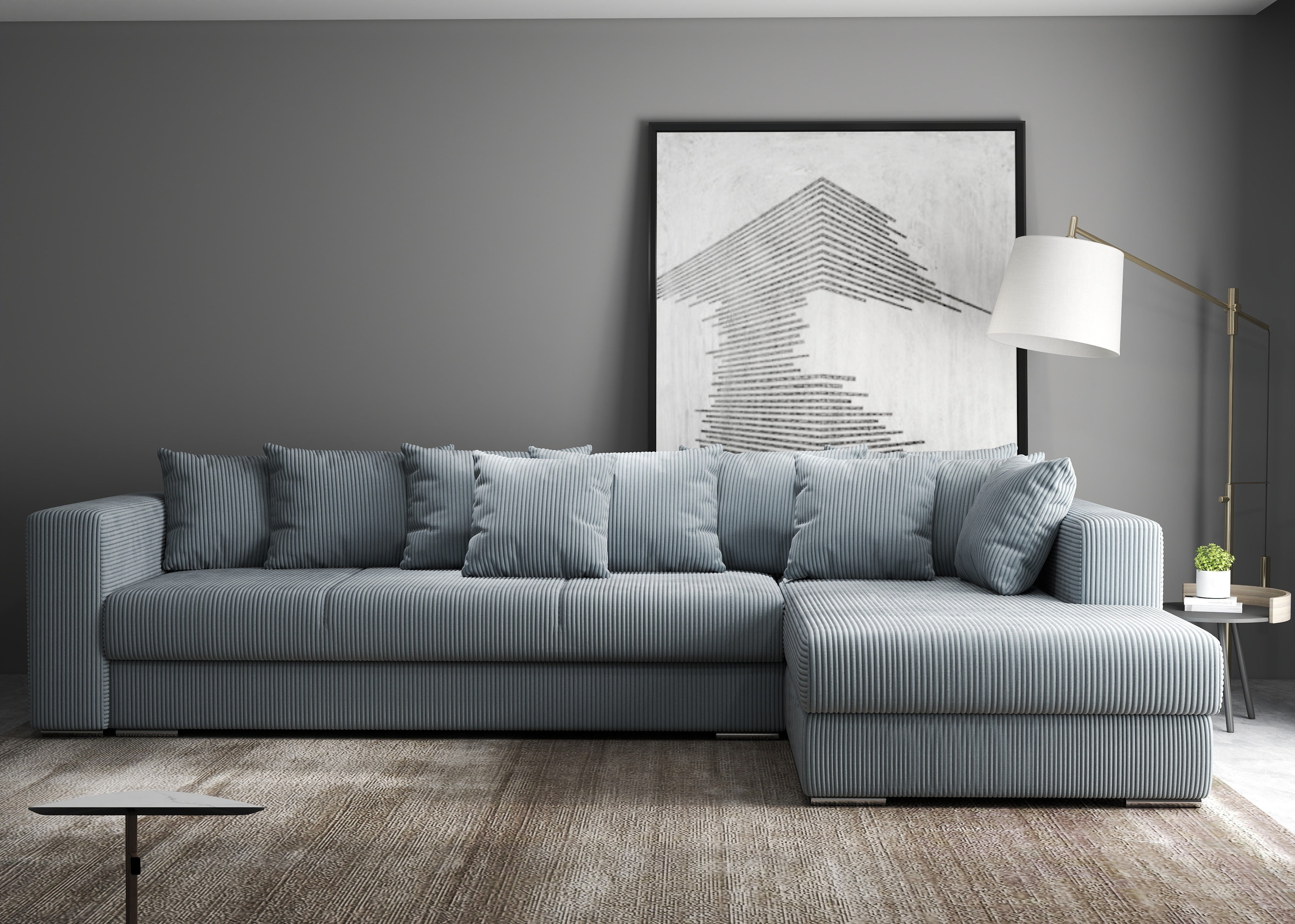 Colțar extensibil dumonde cu ladă de depozitare si sezut confortabil din spuma HR, Gloria Zoom Grey II 320x183 cm Fabrica