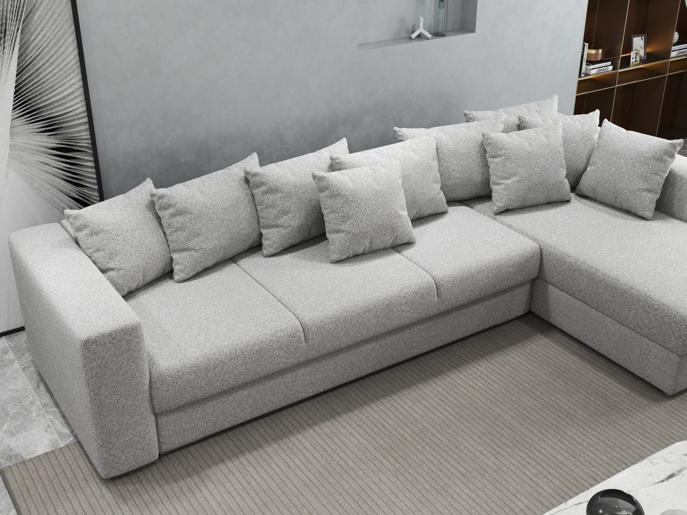Colțar extensibil dumonde cu ladă de depozitare si sezut confortabil din spuma HR, Gloria Euphoria Dove II 320x183 cm Fabrica