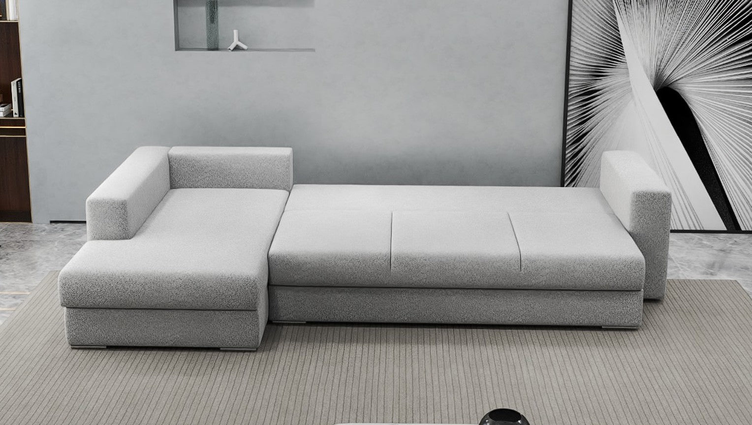 Colțar extensibil dumonde cu ladă de depozitare si sezut confortabil din spuma HR, Gloria Euphoria Dove 320x183 cm Fabrica