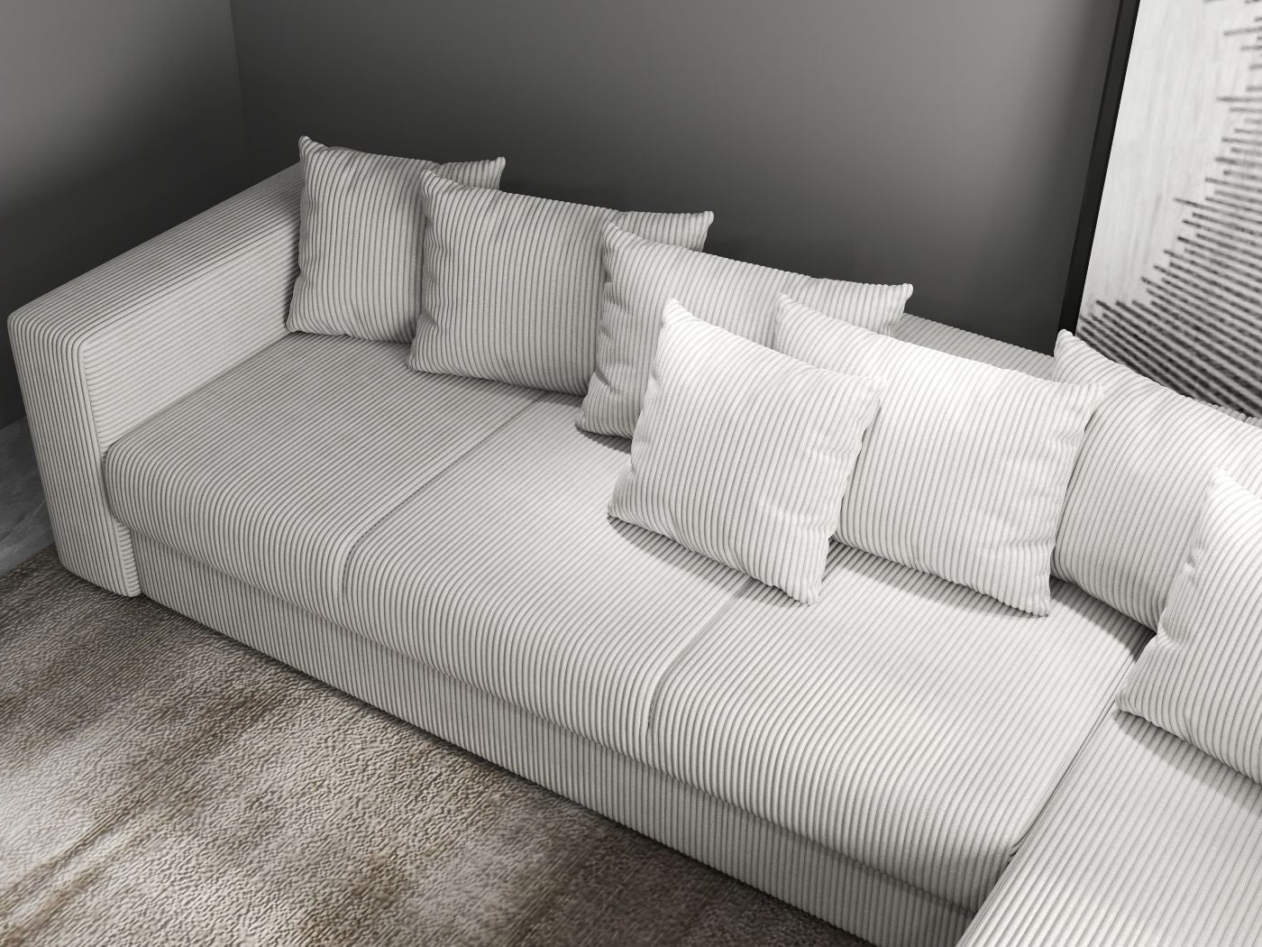 Colțar extensibil dumonde cu ladă de depozitare si sezut confortabil din spuma HR, Gloria Zoom Cream II 320x183 cm Fabrica