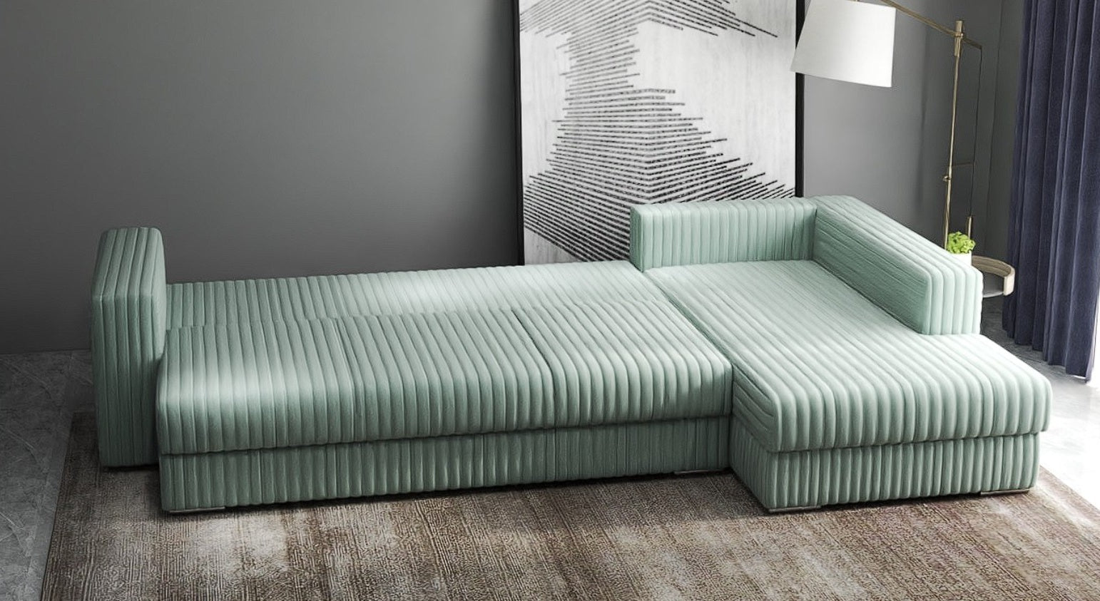 Colțar extensibil dumonde cu ladă de depozitare si sezut confortabil din spuma HR, Gloria Ambience Mint II 320x183 cm Fabrica