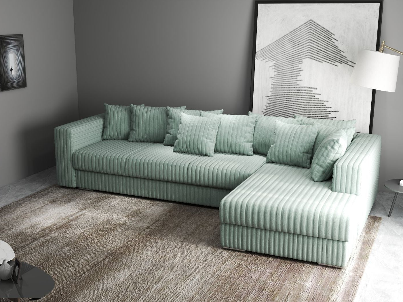 Colțar extensibil dumonde cu ladă de depozitare si sezut confortabil din spuma HR, Gloria Ambience Mint II 320x183 cm Fabrica
