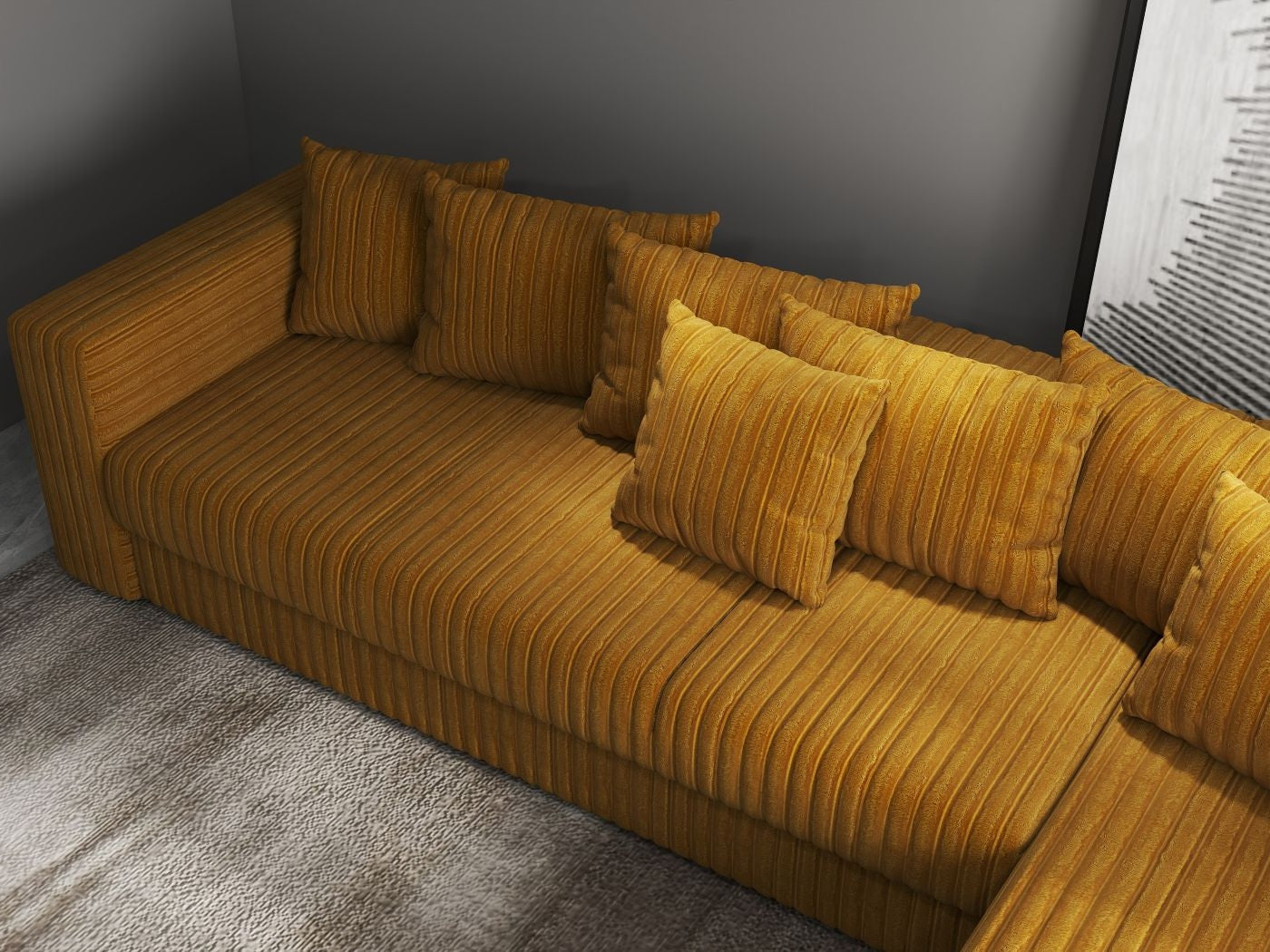 Colțar extensibil dumonde cu ladă de depozitare si sezut confortabil din spuma HR, Gloria Ambience Mustar II 320x183 cm Fabrica