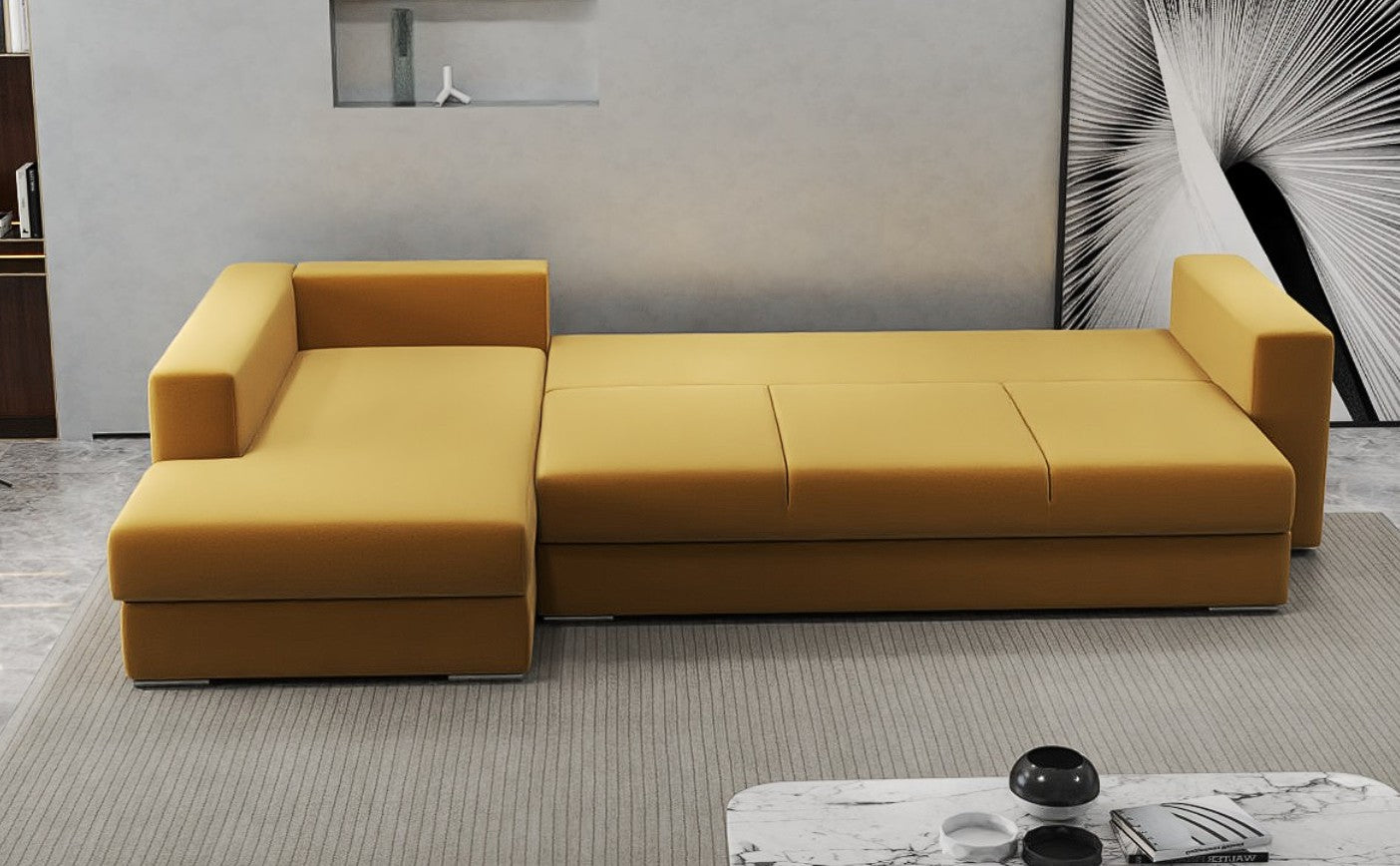 Colțar extensibil dumonde cu ladă de depozitare si sezut confortabil din spuma HR, Gloria Royal Mustar 320x183 cm Fabrica