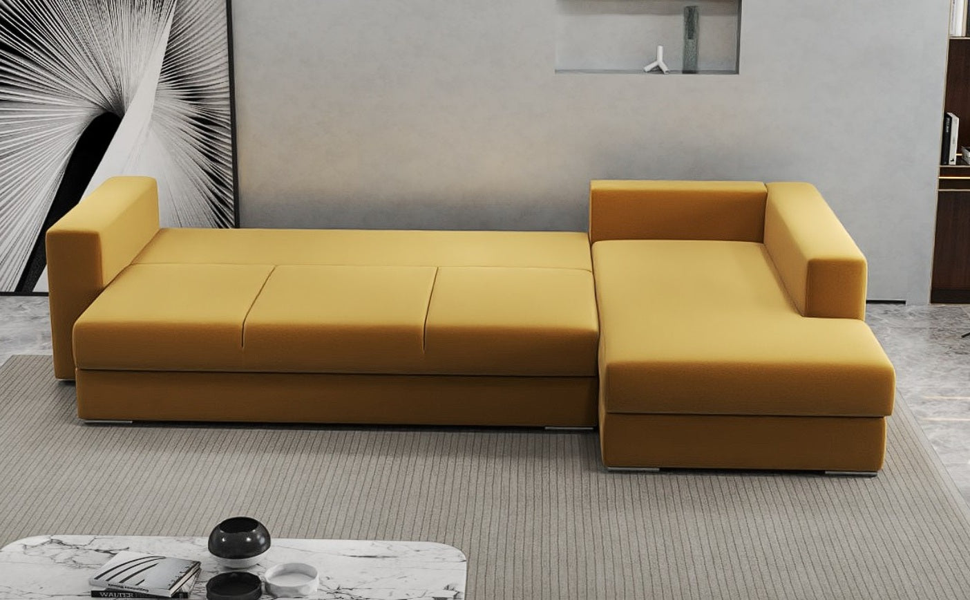 Colțar extensibil dumonde cu ladă de depozitare si sezut confortabil din spuma HR, Gloria Royal Mustar II 320x183 cm Fabrica