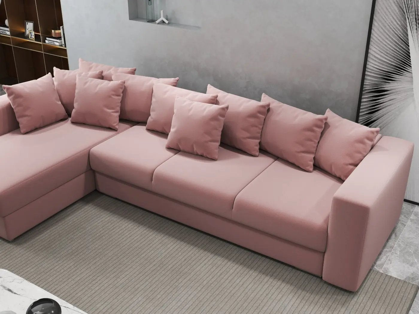Colțar extensibil dumonde cu ladă de depozitare si sezut confortabil din spuma HR, Gloria Royal Pink 320x183 cm Fabrica