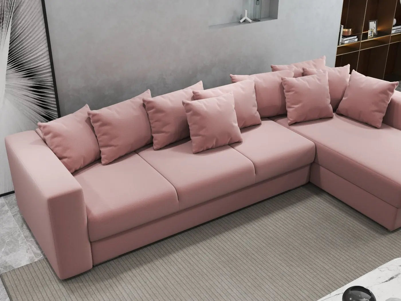Colțar extensibil dumonde cu ladă de depozitare si sezut confortabil din spuma HR, Gloria Pink II 320x183 cm Fabrica