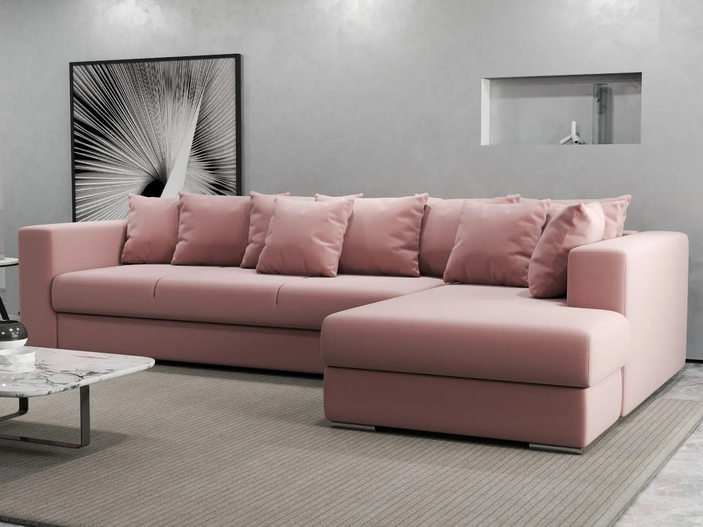Colțar extensibil dumonde cu ladă de depozitare si sezut confortabil din spuma HR, Gloria Pink II 320x183 cm Fabrica