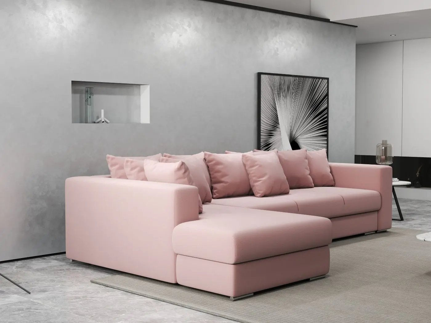 Colțar extensibil dumonde cu ladă de depozitare si sezut confortabil din spuma HR, Gloria Royal Pink 320x183 cm Fabrica