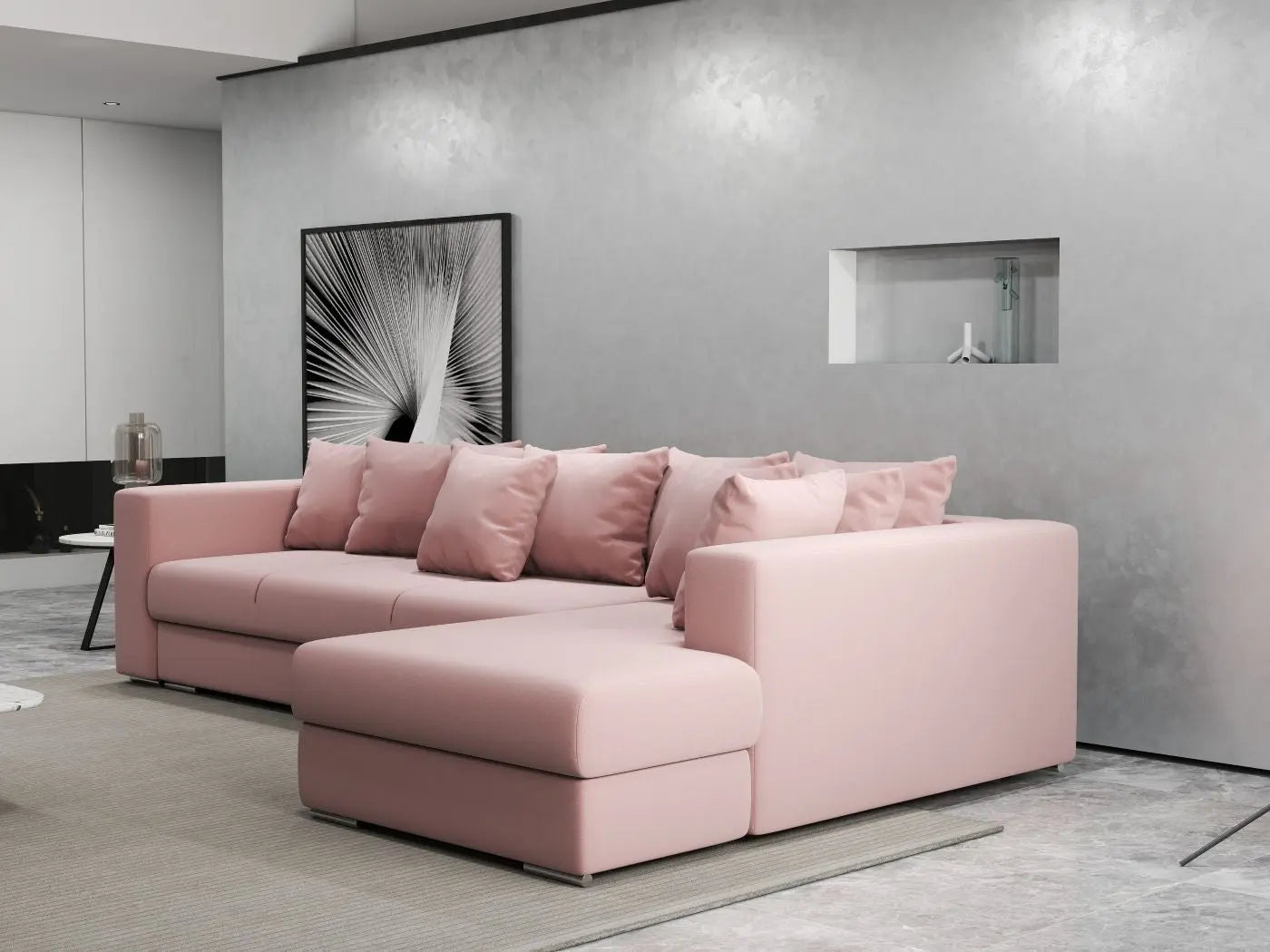 Colțar extensibil dumonde cu ladă de depozitare si sezut confortabil din spuma HR, Gloria Pink II 320x183 cm Fabrica