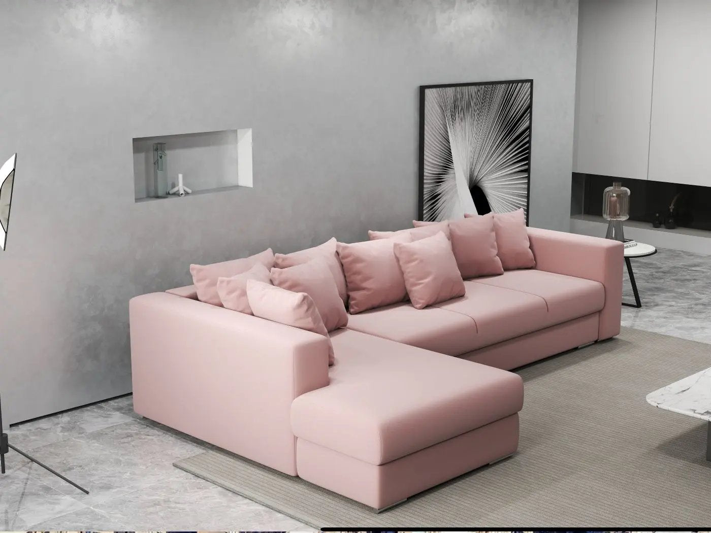 Colțar extensibil dumonde cu ladă de depozitare si sezut confortabil din spuma HR, Gloria Royal Pink 320x183 cm Fabrica