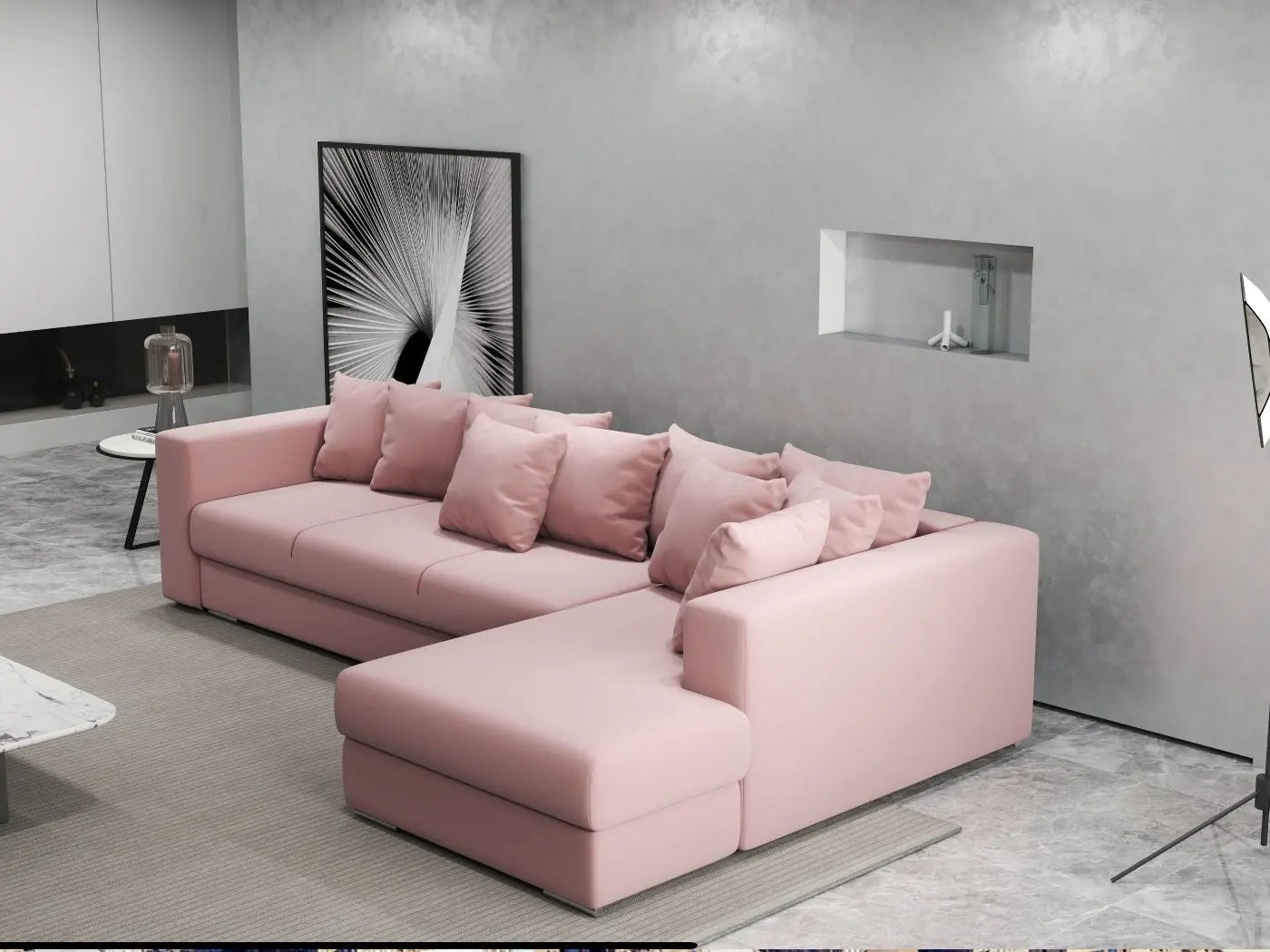 Colțar extensibil dumonde cu ladă de depozitare si sezut confortabil din spuma HR, Gloria Pink II 320x183 cm Fabrica