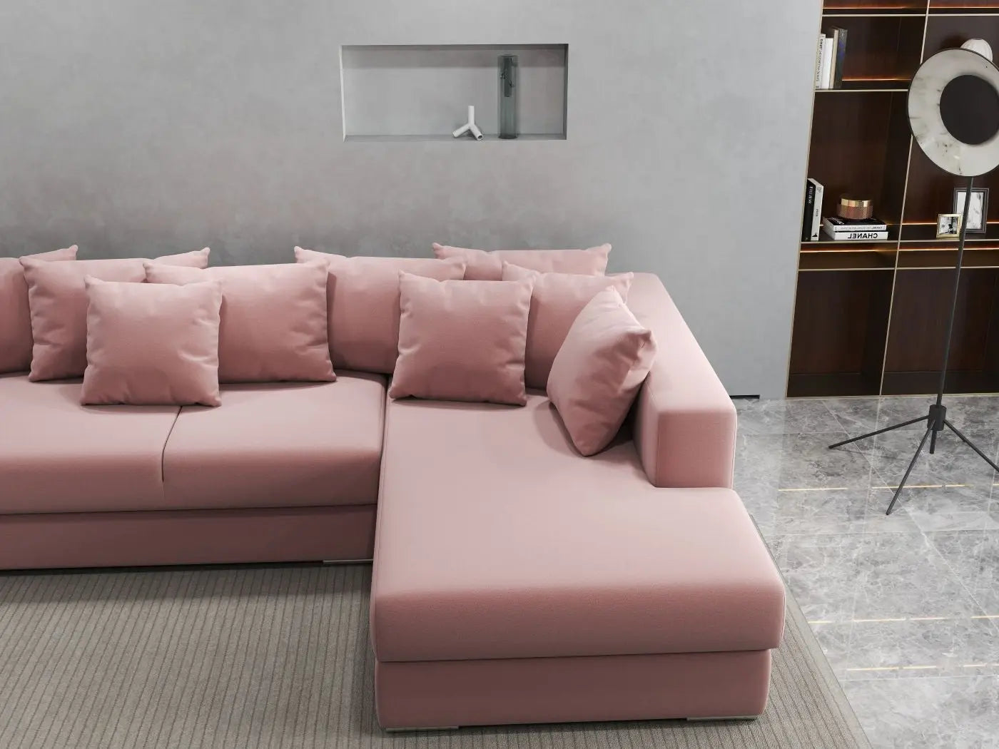 Colțar extensibil dumonde cu ladă de depozitare si sezut confortabil din spuma HR, Gloria Pink II 320x183 cm Fabrica