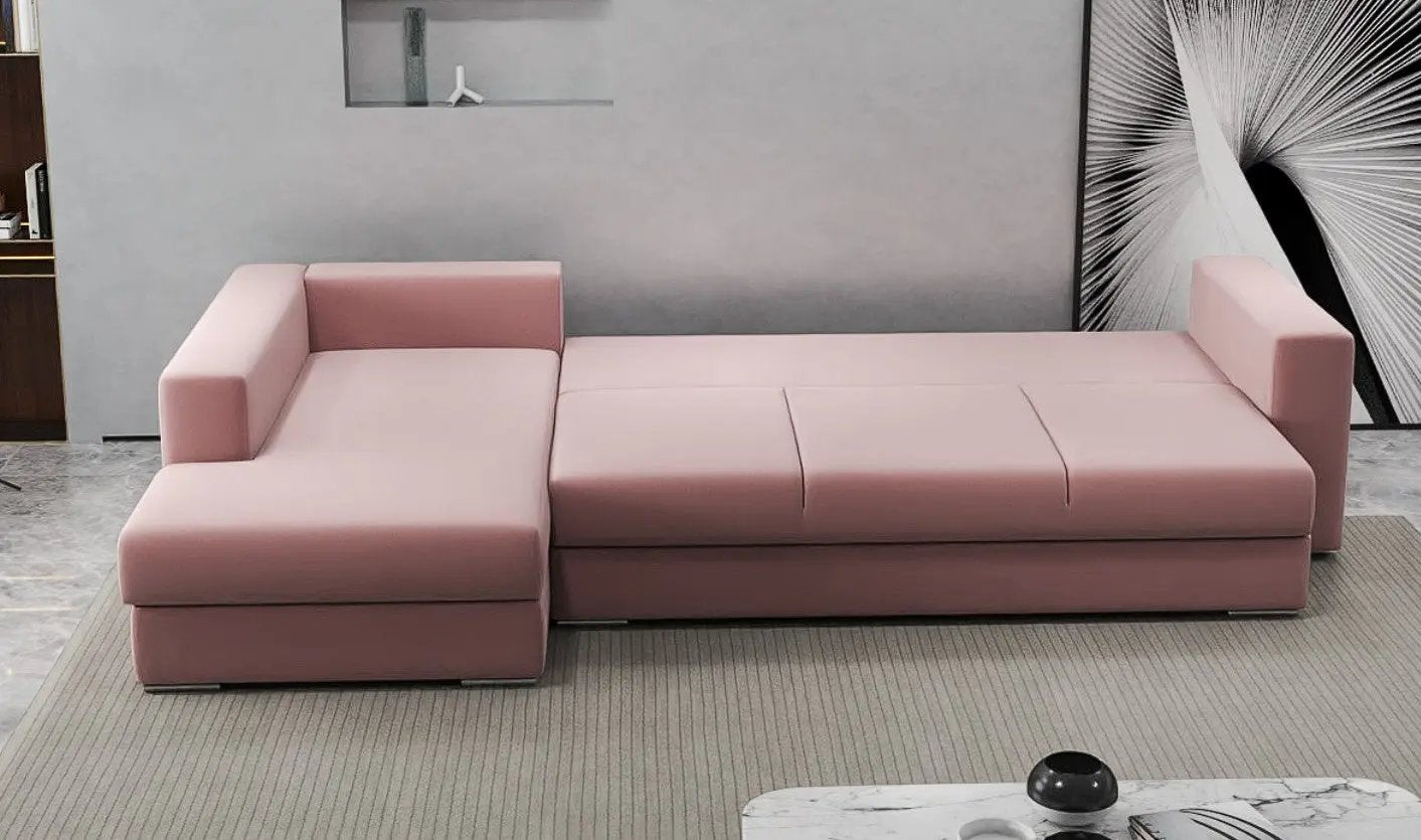 Colțar extensibil dumonde cu ladă de depozitare si sezut confortabil din spuma HR, Gloria Royal Pink 320x183 cm Fabrica