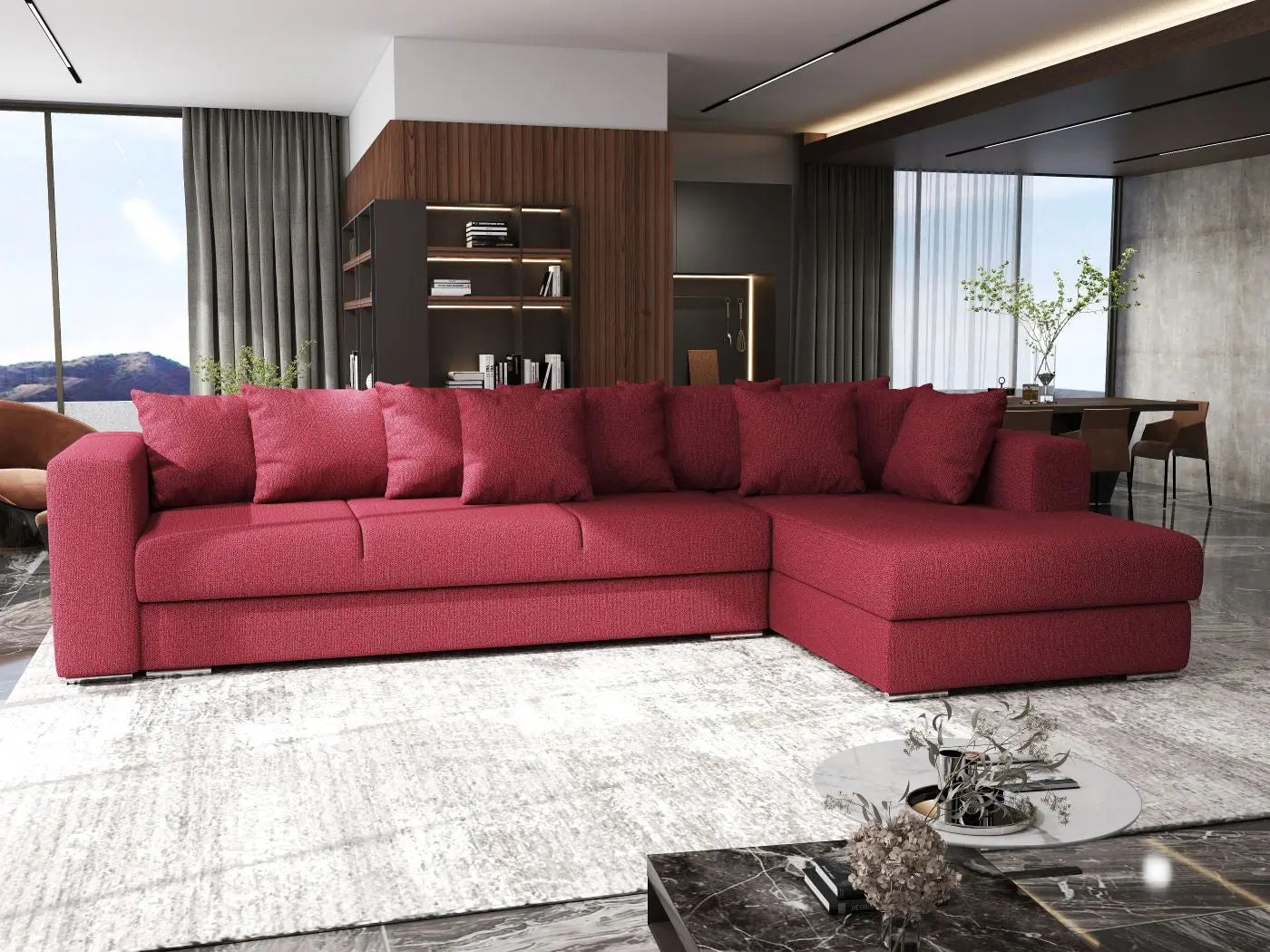 Colțar extensibil dumonde cu ladă de depozitare si sezut confortabil din spuma HR, Gloria Red II 320x183 cm Fabrica