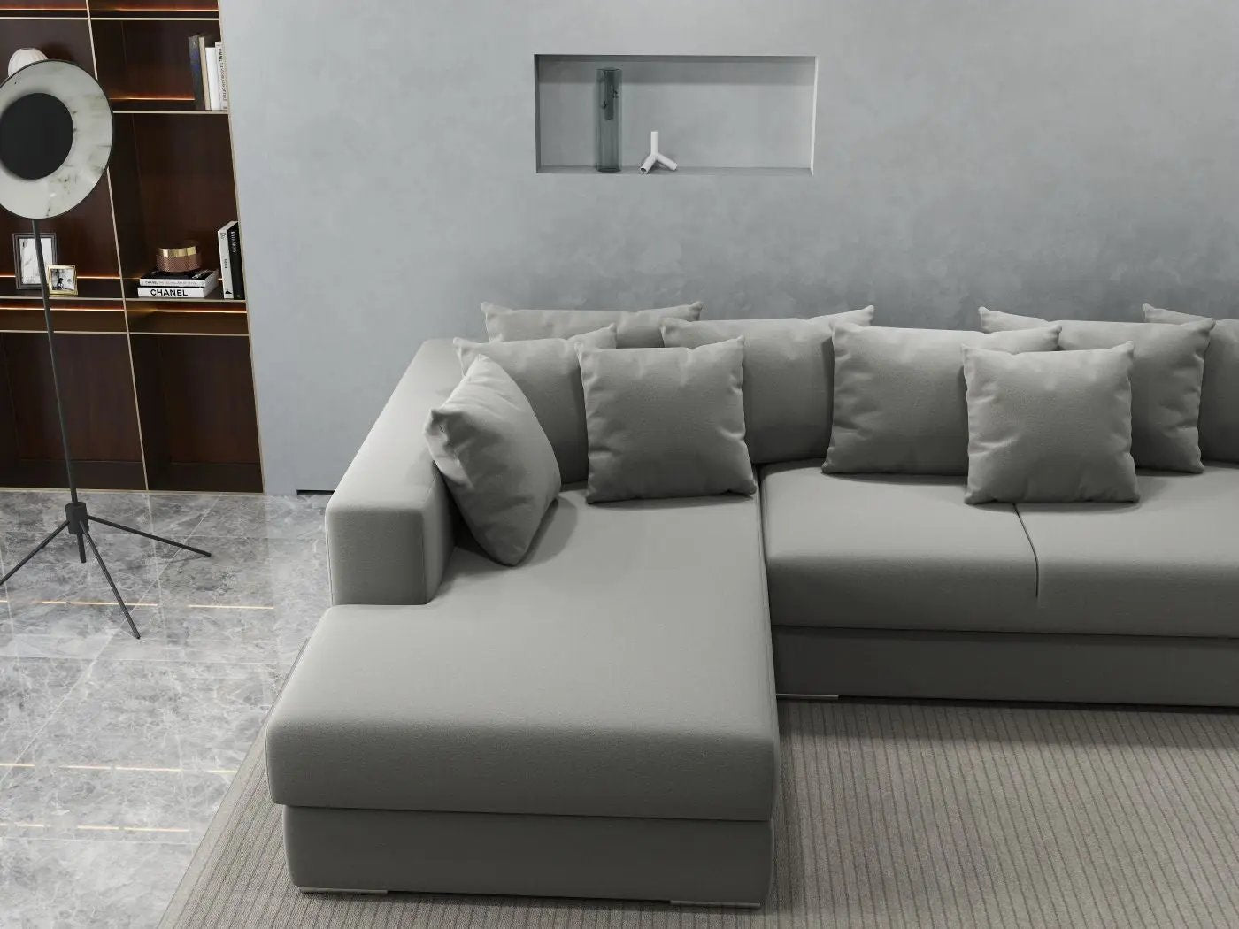 Colțar extensibil dumonde cu ladă de depozitare si sezut confortabil din spuma HR, Gloria Royal Grey 320x183 cm Fabrica