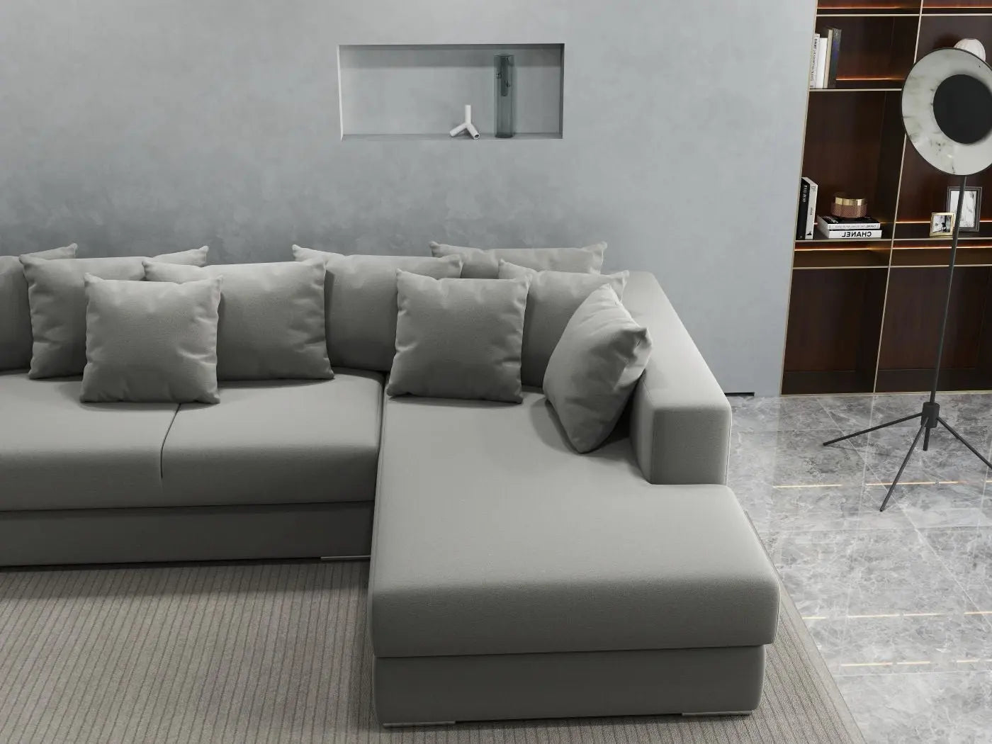 Colțar extensibil dumonde cu ladă de depozitare si sezut confortabil din spuma HR, Gloria Royal Grey II 320x183 cm Fabrica