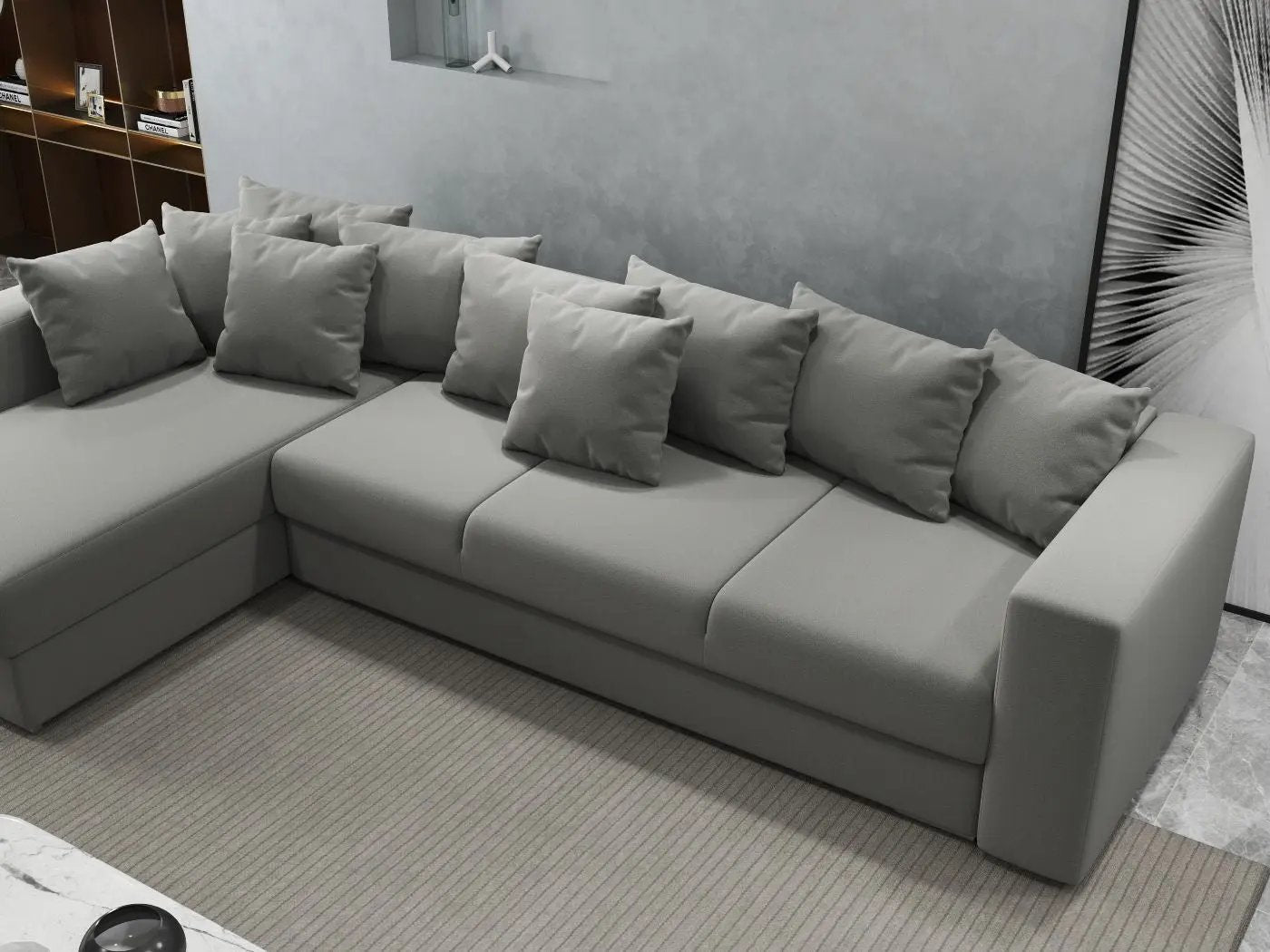 Colțar extensibil dumonde cu ladă de depozitare si sezut confortabil din spuma HR, Gloria Royal Grey 320x183 cm Fabrica