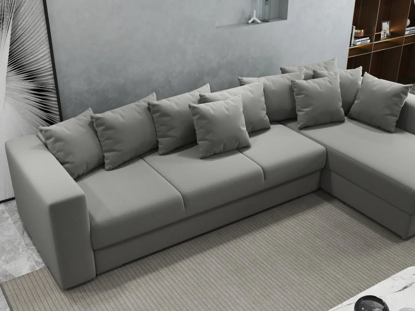 Colțar extensibil dumonde cu ladă de depozitare si sezut confortabil din spuma HR, Gloria Royal Grey II 320x183 cm Fabrica