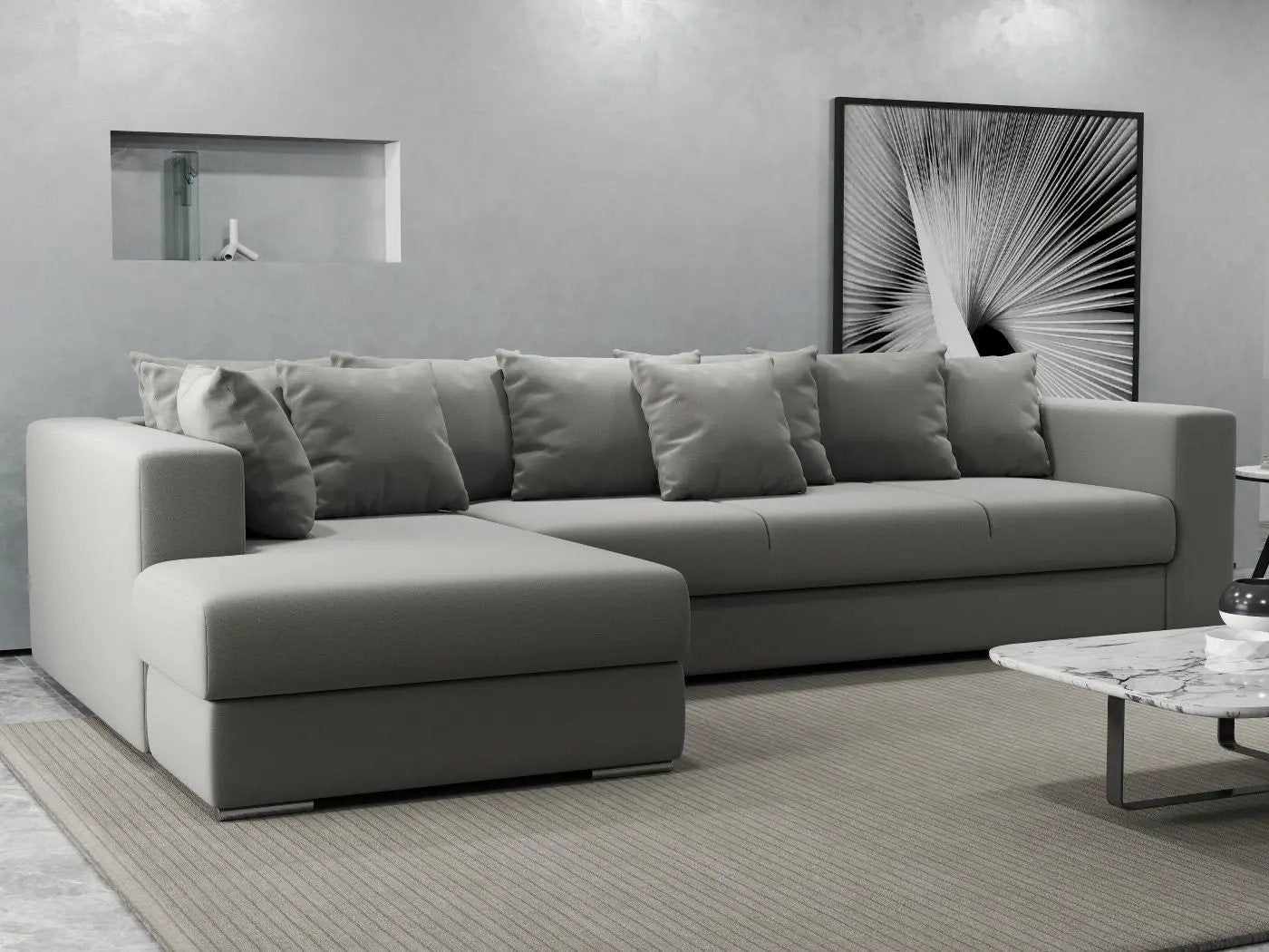 Colțar extensibil dumonde cu ladă de depozitare si sezut confortabil din spuma HR, Gloria Royal Grey 320x183 cm Fabrica