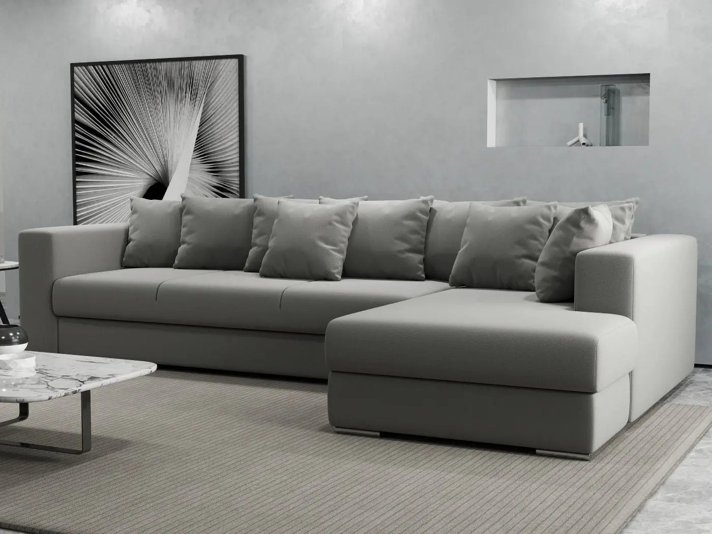 Colțar extensibil dumonde cu ladă de depozitare si sezut confortabil din spuma HR, Gloria Royal Grey II 320x183 cm Fabrica