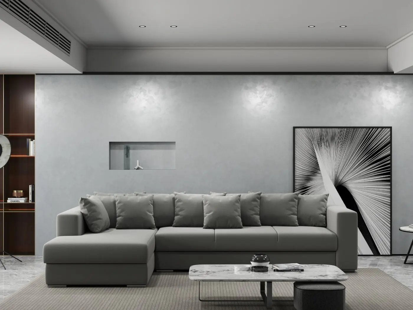 Colțar extensibil dumonde cu ladă de depozitare si sezut confortabil din spuma HR, Gloria Royal Grey 320x183 cm Fabrica