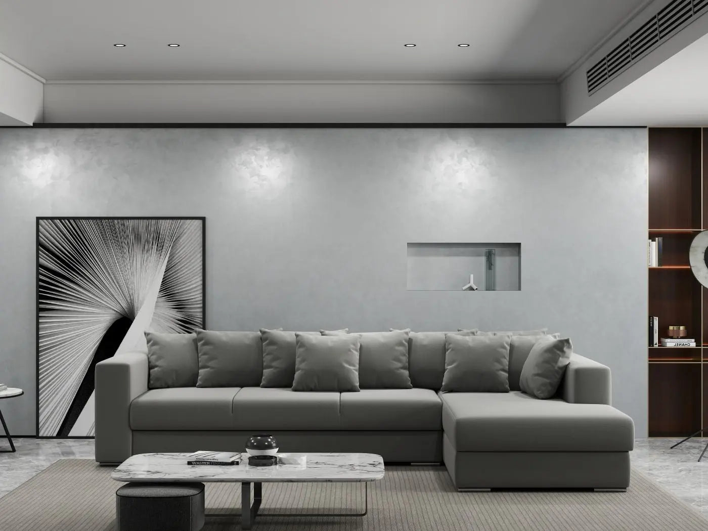 Colțar extensibil dumonde cu ladă de depozitare si sezut confortabil din spuma HR, Gloria Royal Grey II 320x183 cm Fabrica