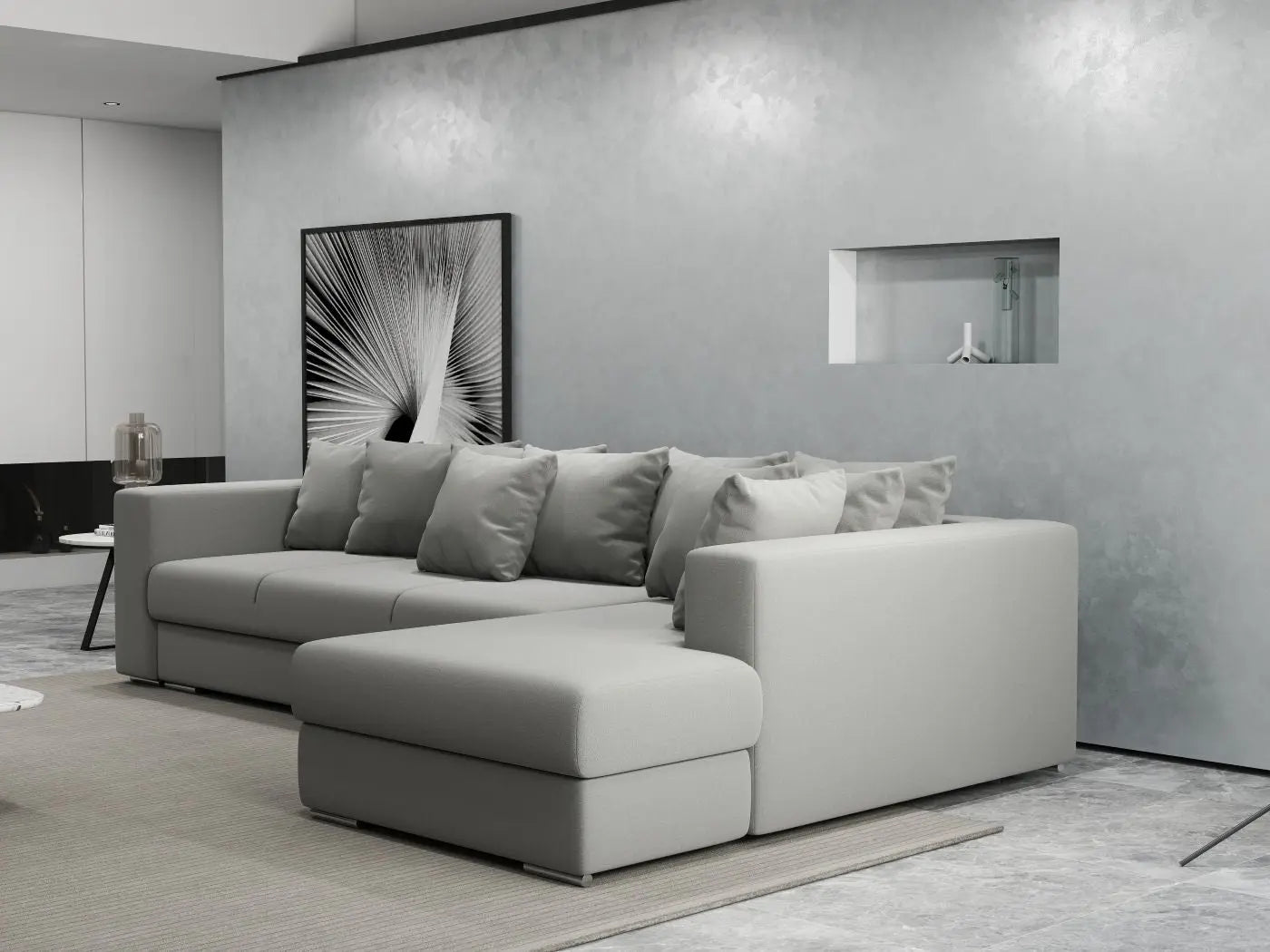 Colțar extensibil dumonde cu ladă de depozitare si sezut confortabil din spuma HR, Gloria Royal Grey II 320x183 cm Fabrica