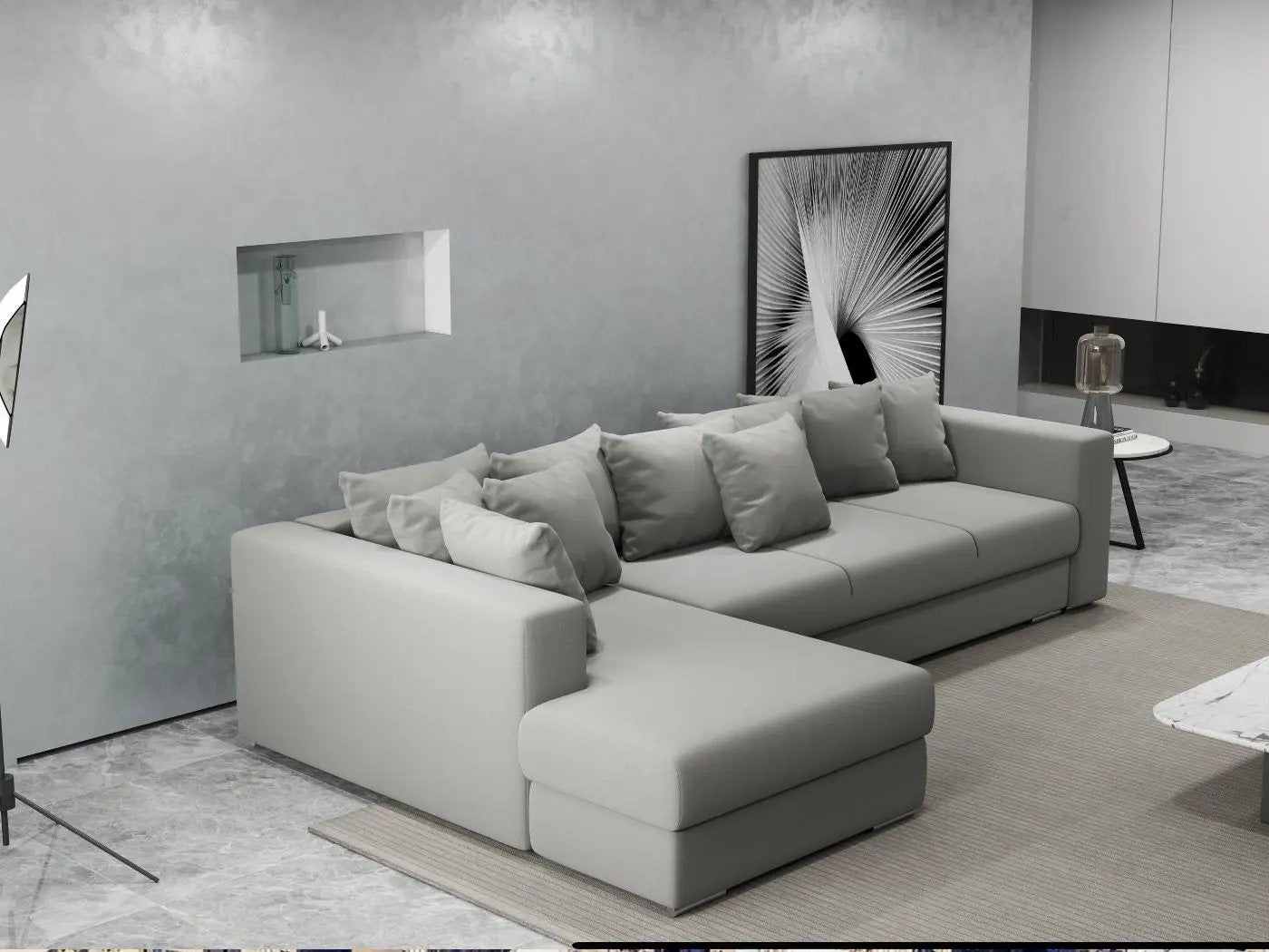 Colțar extensibil dumonde cu ladă de depozitare si sezut confortabil din spuma HR, Gloria Royal Grey 320x183 cm Fabrica