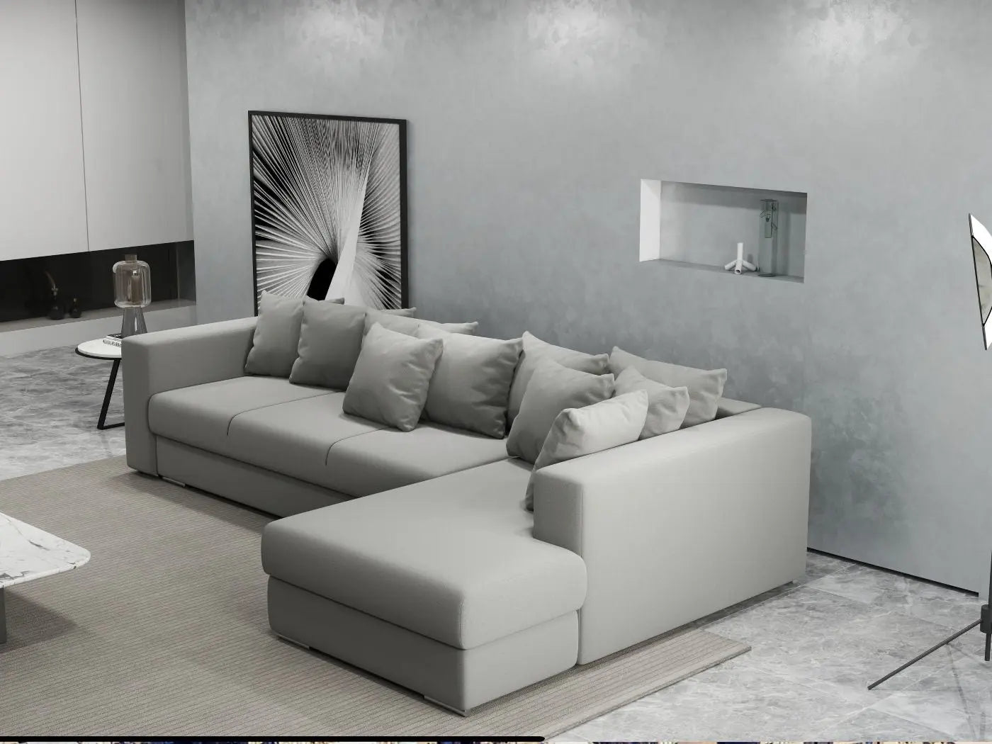 Colțar extensibil dumonde cu ladă de depozitare si sezut confortabil din spuma HR, Gloria Royal Grey II 320x183 cm Fabrica